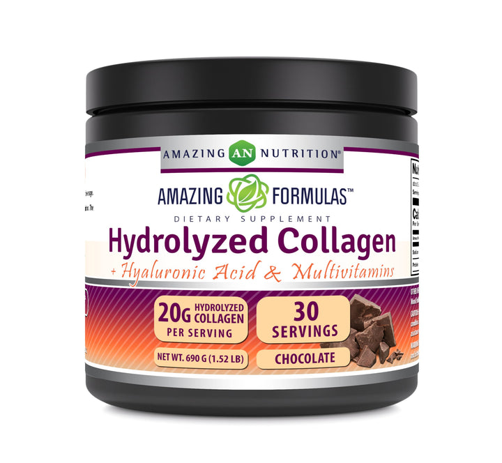 Amazing Formulas Hydrolyzed Collagen with Hyaluronic Acid & Multivitamins Supplement | 30 Servings Powder | 660 Grams | Chocolate Flavor