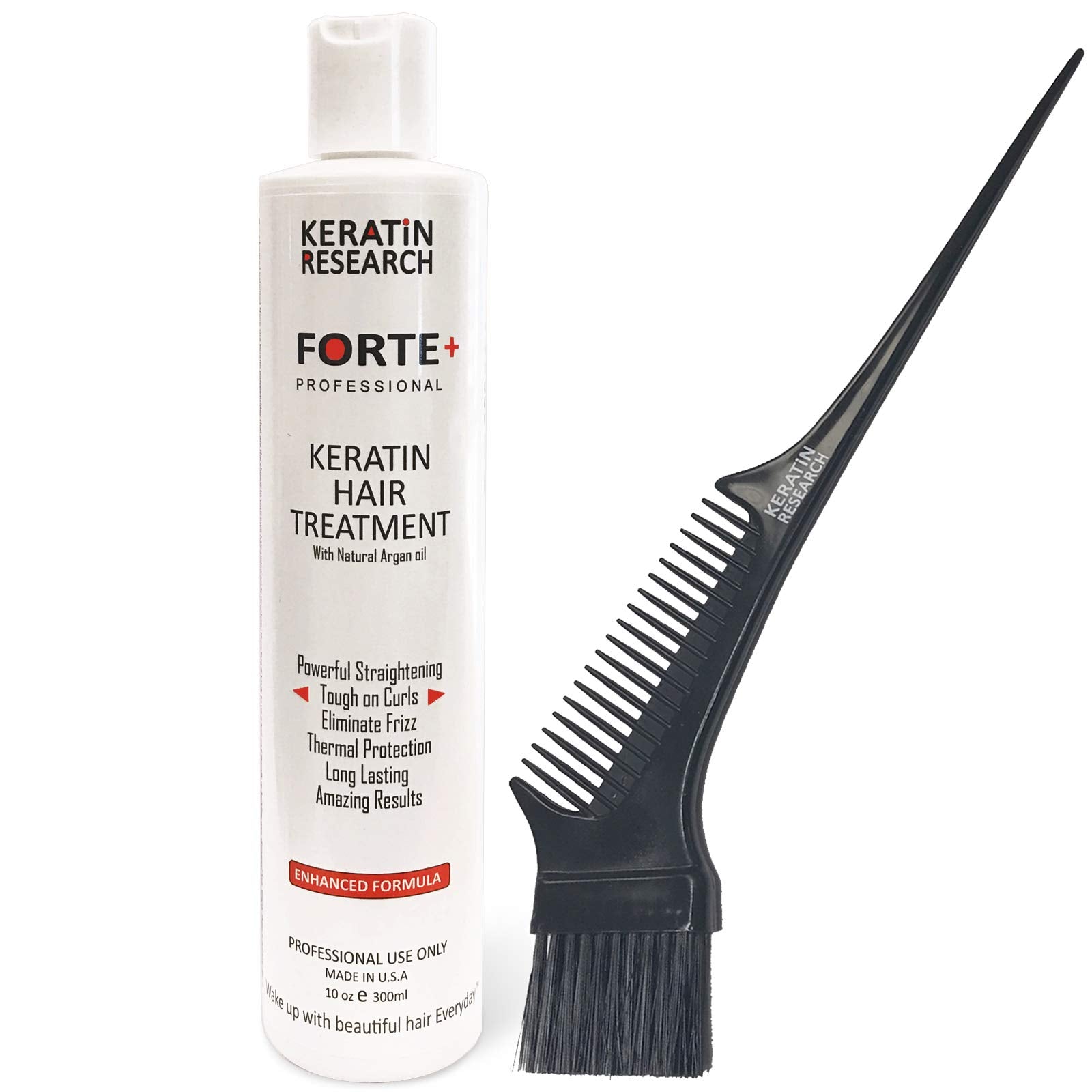 Keratin Research Keratin Forte Extra Strength Oil for Curly Hair, Enhanced with Moroccan Argan Oil and Amino Acids, Instantly Straightens and Smooths, Professional Grade, Lasts 4-6 Months, 10oz