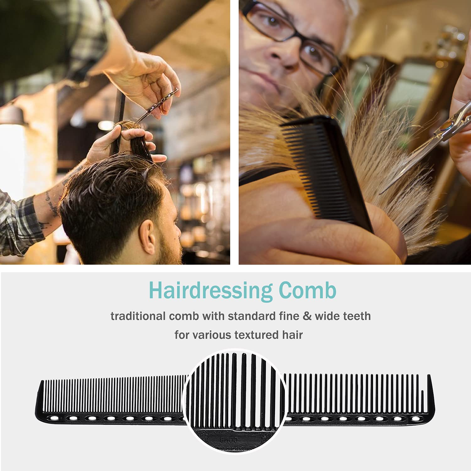 Carbon Fiber Hair Combs Set, General Styling Grooming Comb, Anti Static Heat Resistant Hairdressing Comb 6 pack, Fine and Wide Tooth Hair Barber Comb, Rat Tail Comb