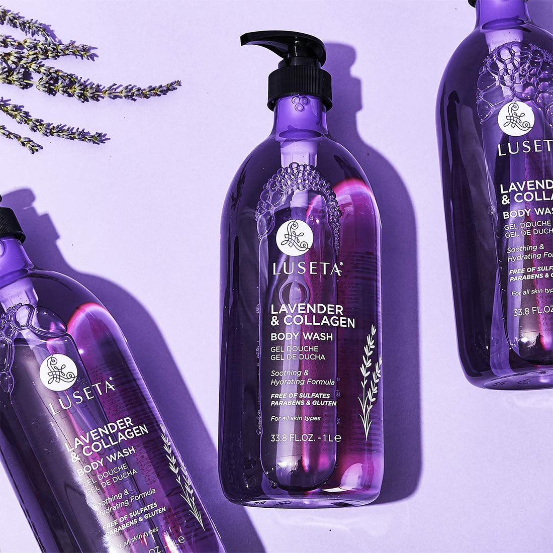Luseta Lavender and Collagen Body Wash, Lightly Scented Daily Moisturizing Body Cleanser to Soothe & Relax 33.8oz