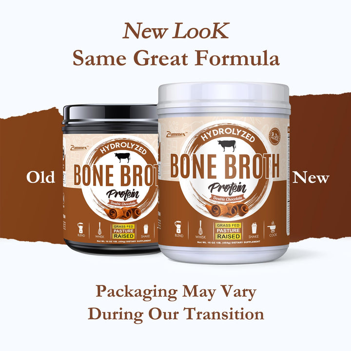 Zammex Bone Broth Protein Powder, Pure Grass Fed Beef, Chocolate Protein Powder,Hydrolyzed Collagen Supplement for Healthy Skin,Nails,Hair,Joints, Non-GMO,Gluten Free, Great in Shakes