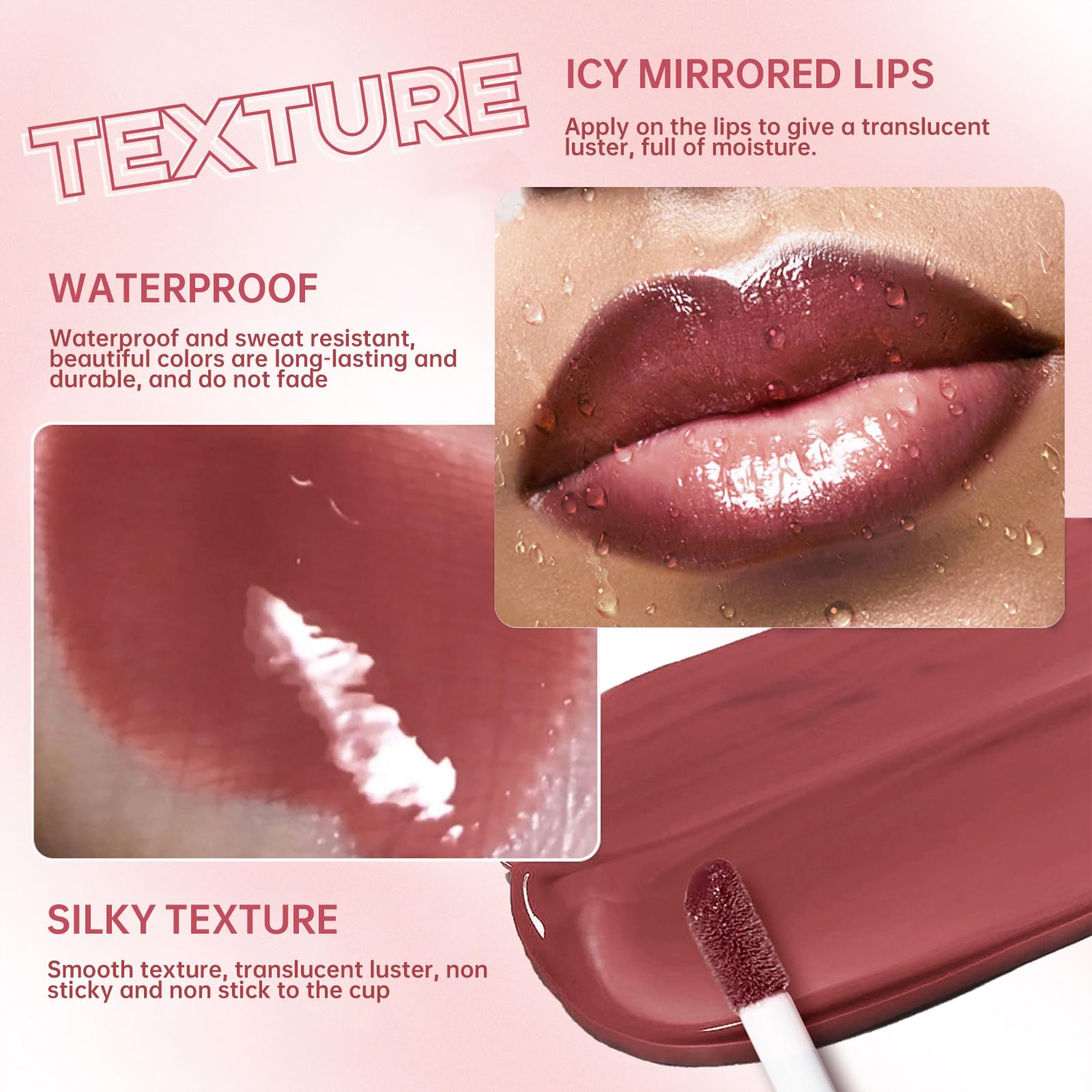 HOSAILY Nourishing Lip Gloss Moisturizing High Shine Fresh Lightweight Glossy Plumping Lip Combo or Women Long Wear Lip Glow Oil with Brown Lip Liner Set Non-Sticky Liquid Lipstick Makeup#12