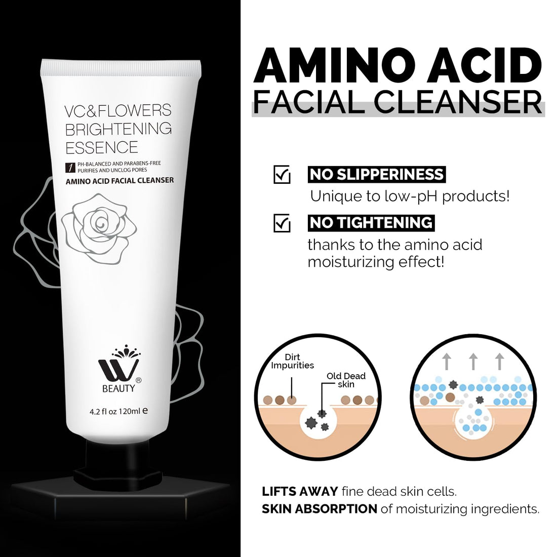 WBM Care Facial Cleanser With Amino Acid, Perfect Anti-Aging, Skin Brightening And Wrinkle Reducing Acne Daily Face Wash for All Skin Types With Organic & Natural Ingredients - 4.2 Oz/120 ml