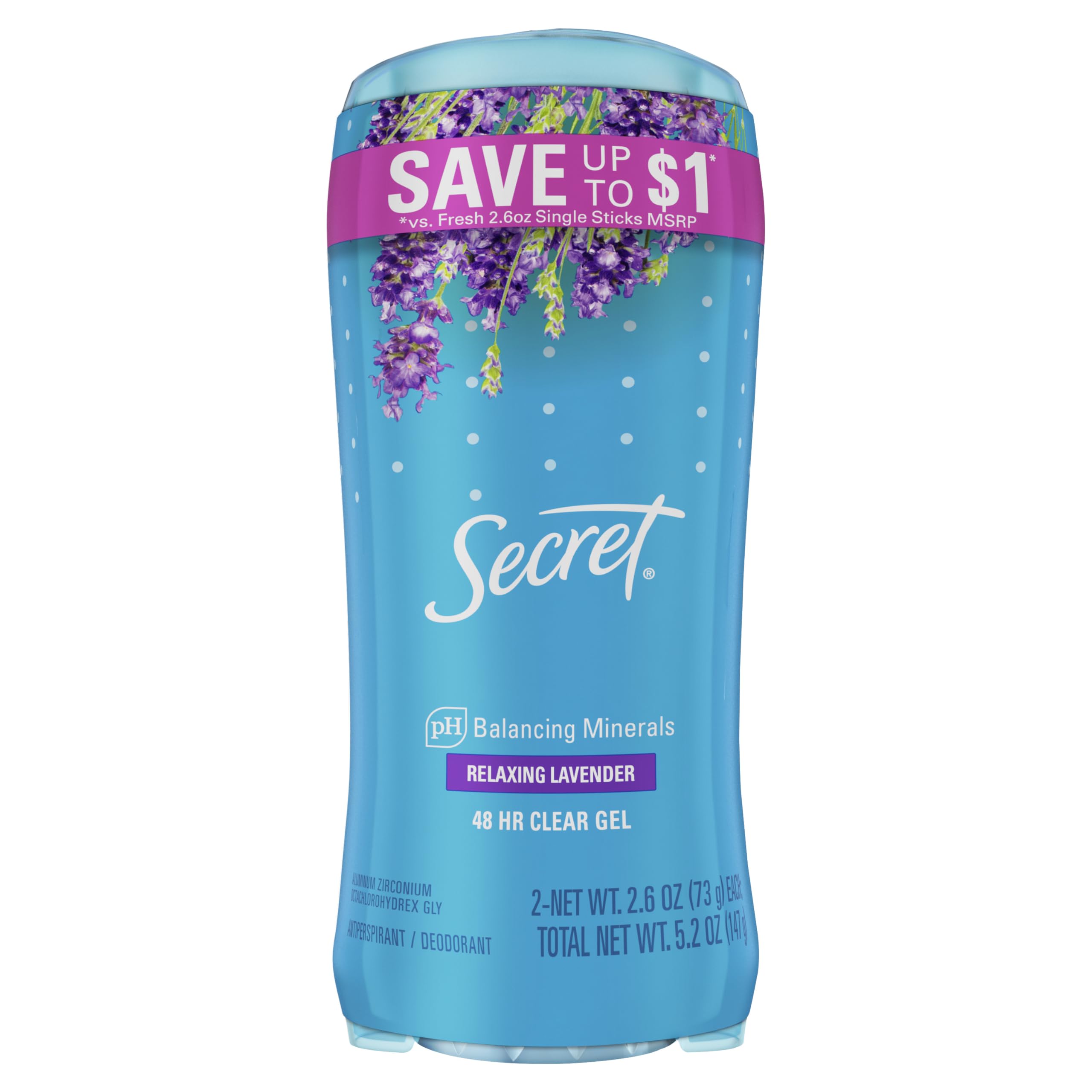 Secret Fresh Clear Gel Deodorant for Women, Relaxing Lavender Scent, 2.6 oz (Pack of 2)