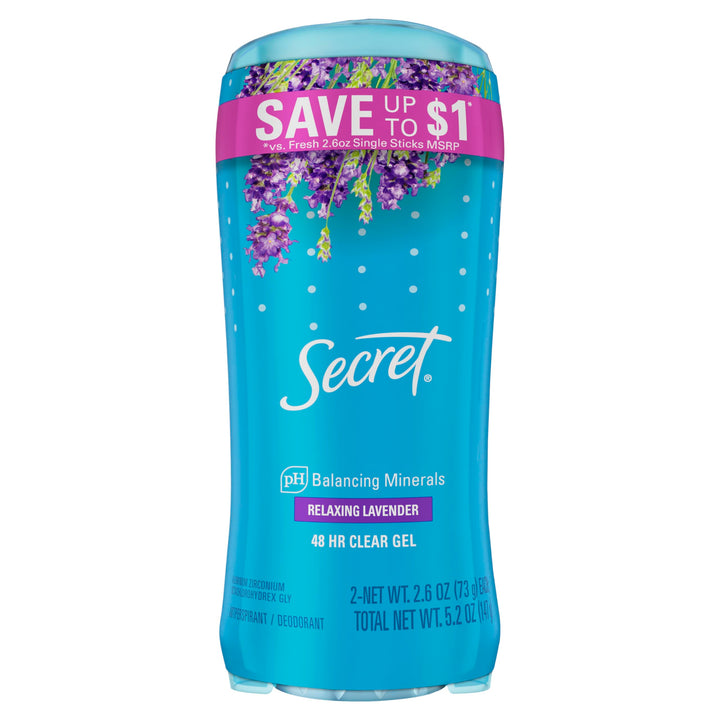 Secret Fresh Clear Gel Deodorant for Women, Relaxing Lavender Scent, 2.6 oz (Pack of 2)