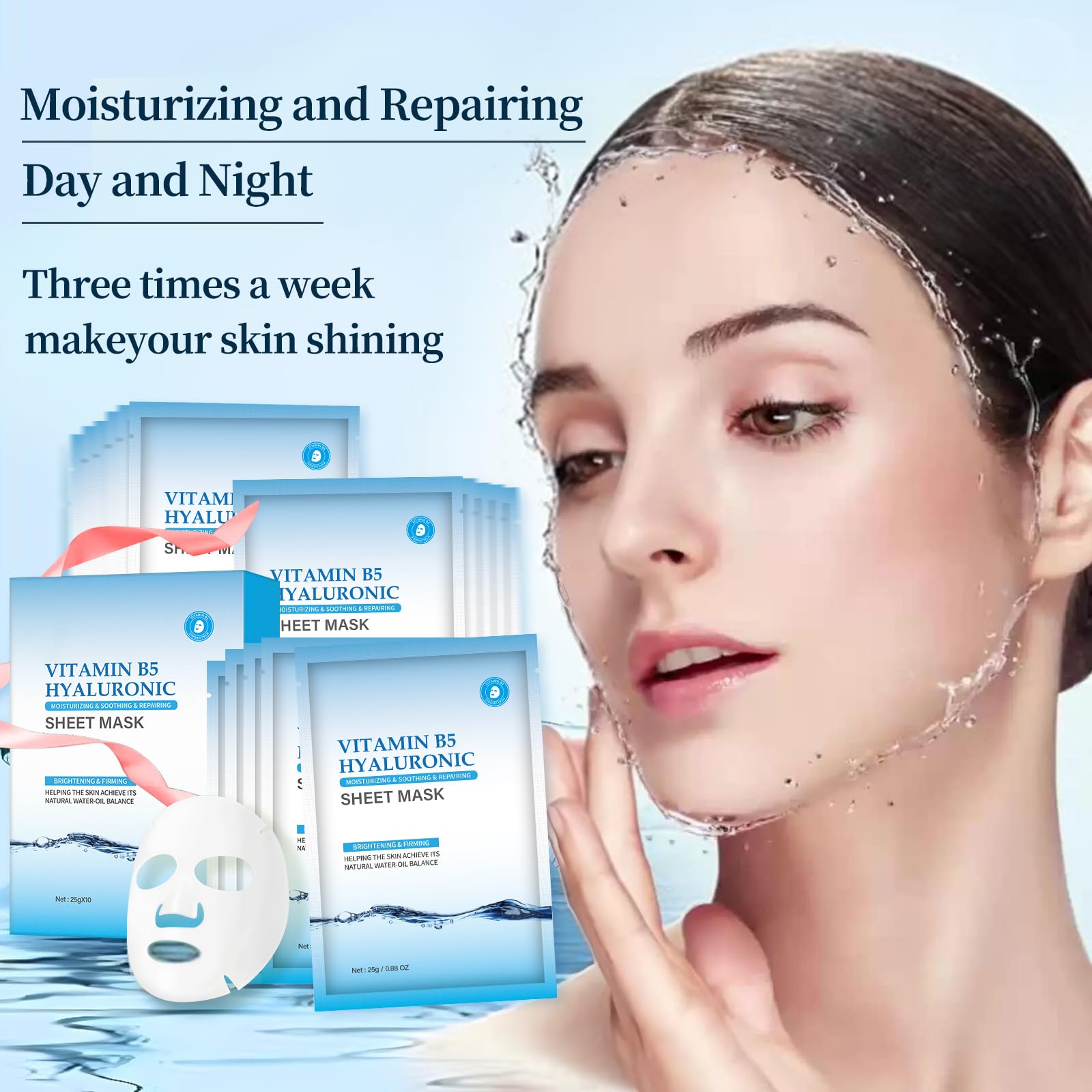 Moisturizing Face Mask Hydrating Face Mask Skin Care Facial Masks Sheets Hyaluronic Acid Sheet Pack With Vitamin B5 Sheet Masks for Women Face Masks Beauty Sheet Masks Hydration Gifts 10 Packs