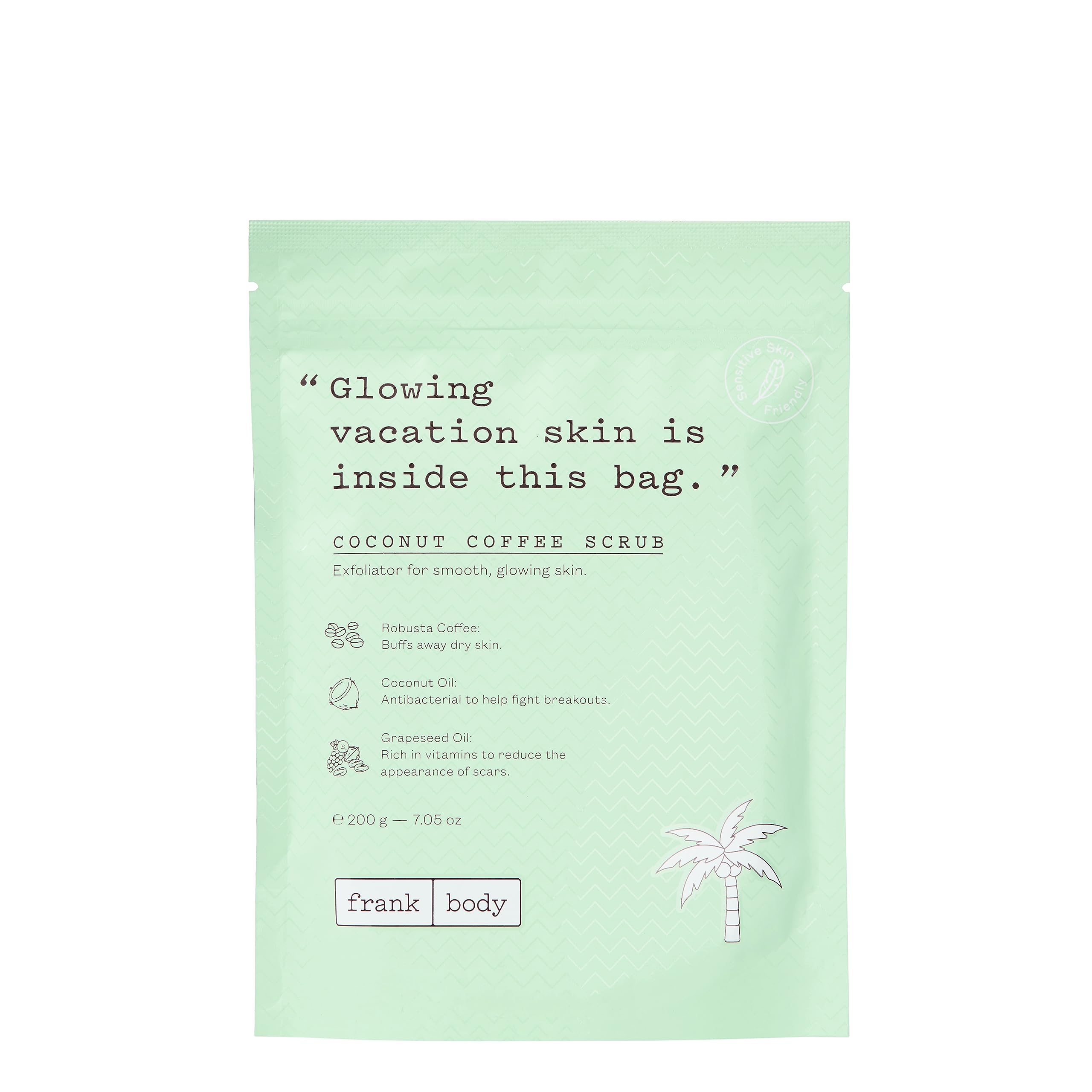 Frank Body Coconut Coffee Scrub | Natural, Vegan, Cruelty Free Exfoliating Body Scrub Firms, Tones, and Brightens with Coffee Grinds, Grapeseed Oil, Coconut Oil, and Jojoba Beads | 7.05 oz / 200 g