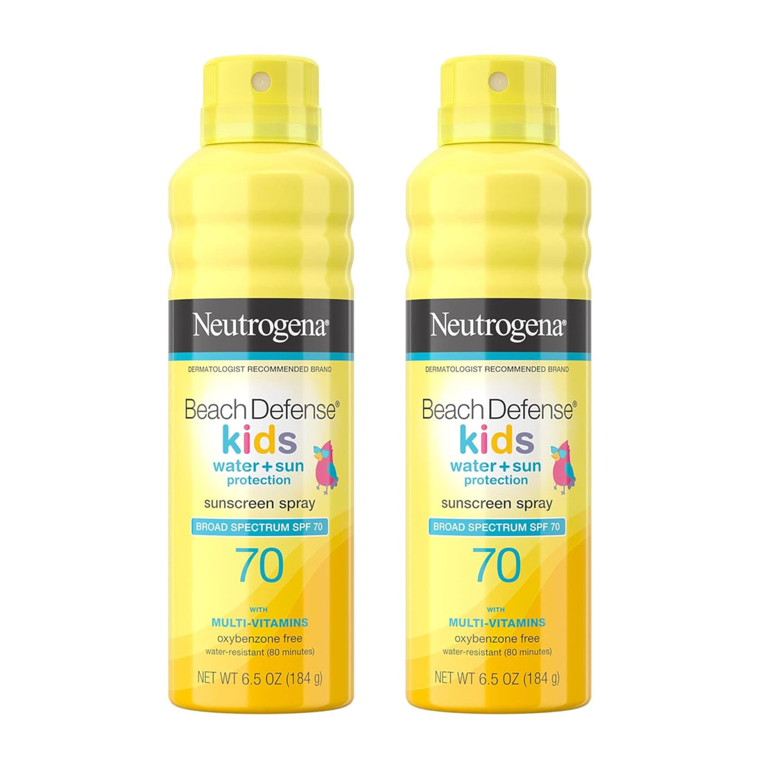 Neutrogena Beach Defense Kids Sunscreen Spray SPF 70, Water-Resistant Spray Sunscreen, Broad Spectrum Protection, Oxybenzone-Free & Fast-Drying, Beach Vacation Essential, 6.5 oz, Pack of 2
