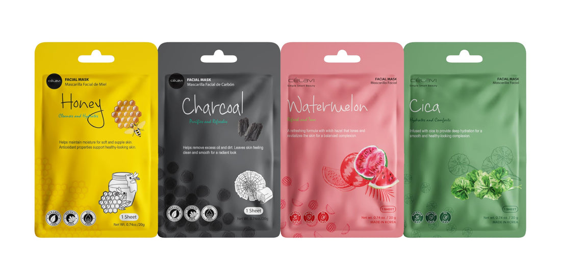 Celavi K-Beauty Skincare Essence Facial Face Mask Korea Skin Care Moisturizing B Set 12 Pack