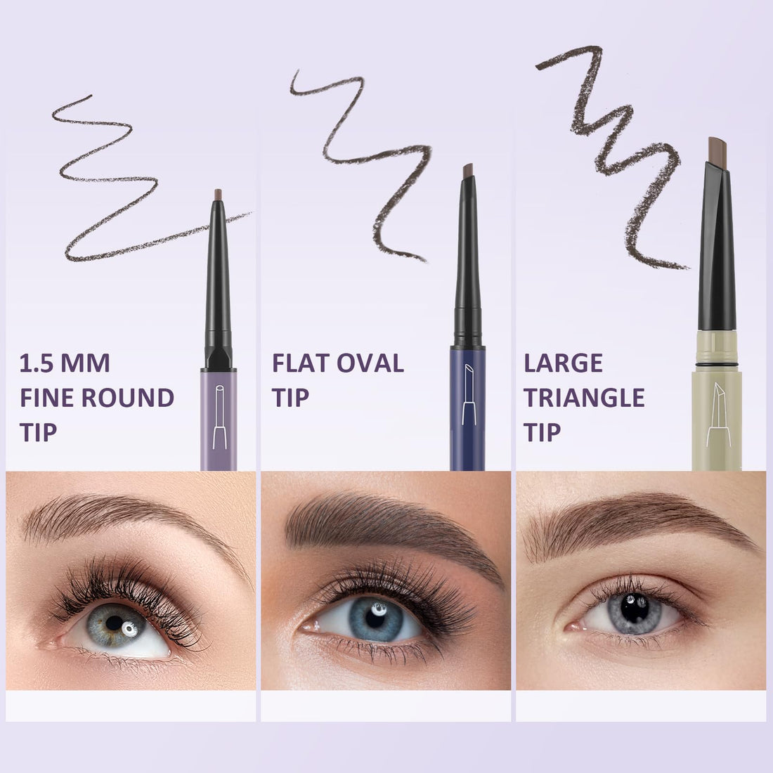 UCANBE 3 PCS Eyebrow Pencils for Women, Brow Pencil Included 3 Types of Tips - Shapes, Defines, Fills, Dual-Sided, Long-Lasting Brow Makeup, Brown