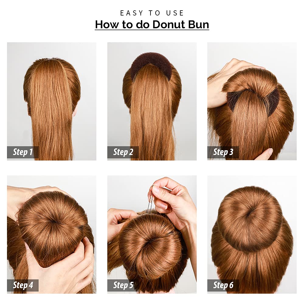 Hair Donut Bun Maker, FANDAMEI Girls Hair Styling kit with 20 Pieces Invisible Hair Nets for Bun, 4pcs Donut Bun Maker, 5 pieces Hair Elastic Bands, 20 pieces Hair Bobby Pin