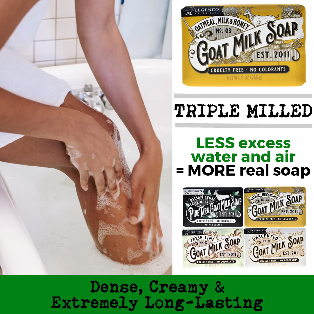 Legend's Creek Farm Goat Milk Soap - Triple Milled Moisturizing Soap Bar for Hands and Body - 9 Oz Creamy Lather, Nourishing, Natural Soap for Sensitive Skin Assorted Bundle
