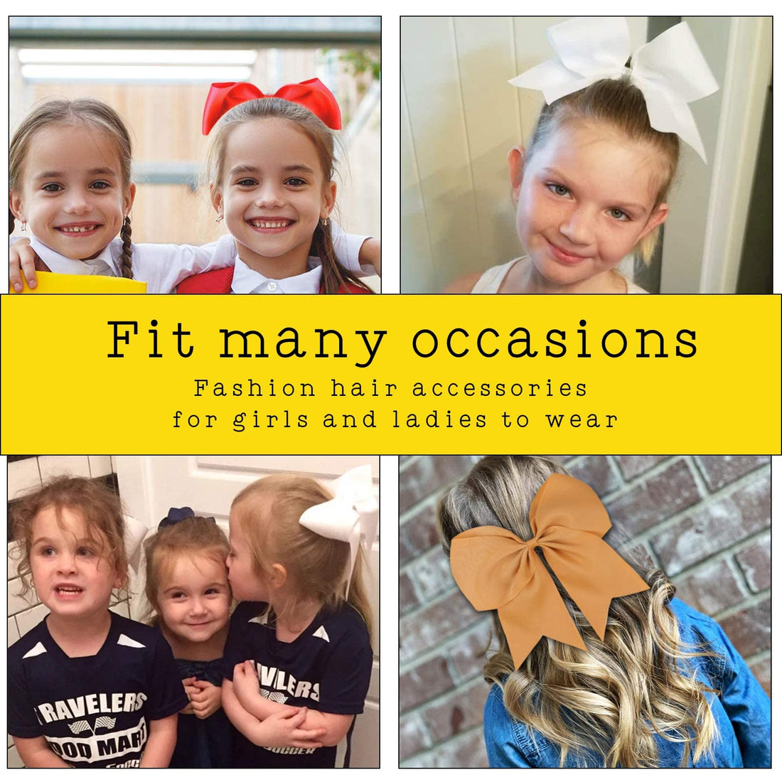 16PCS 8 Large Cheer Hair Bows Ponytail Holder Elastic Band Handmade for Cheerleading Teen Girls College Sports (Multi-colored, 1 Count (Pack of 16))