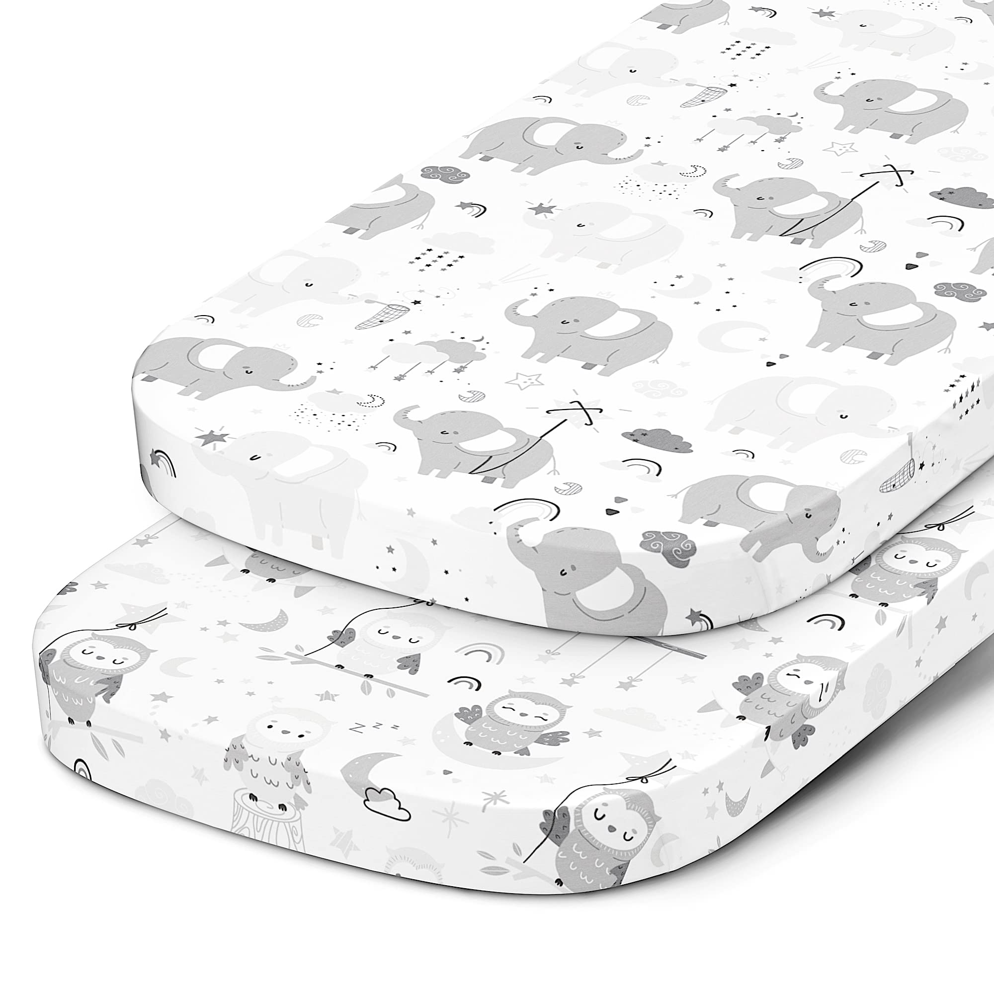 Bedside Sleeper Bassinet Sheets for 33x20 Inch Mattress Pad – Compatible with Maxi COSI Iora, Kidsclub, Angelbliss, Baby Joy, Koola Baby Bedside Bassinet – 100% Jersey Cotton – 2 Pack