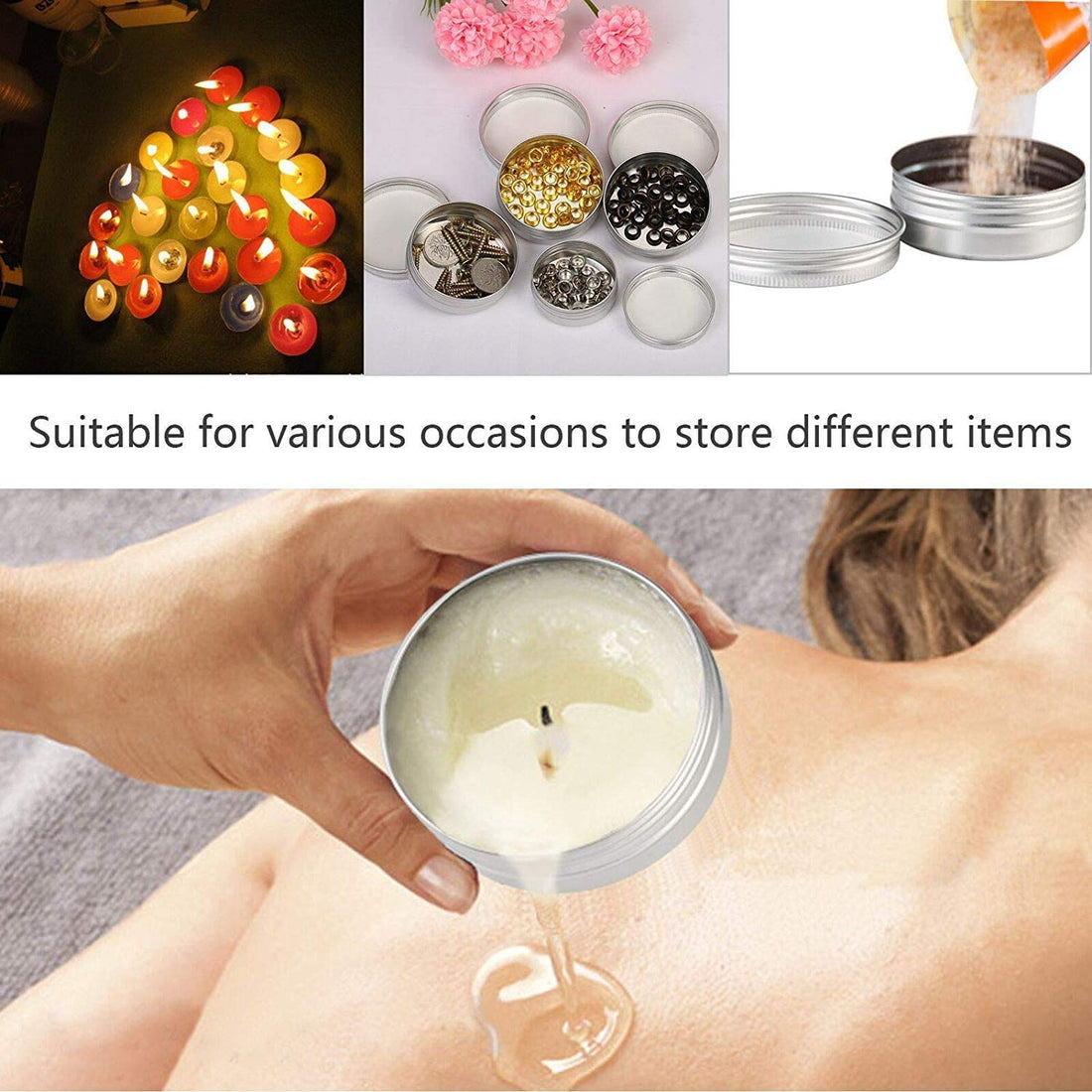 Healthcom 5-Ounce 12 Pack Screw Top Round Steel Tin Cans Aluminum Metal Tin Flat Storage Container for DIY Beauty,Cosmetics,Accessories,Candle Travel Tins or Storage Survival Kit