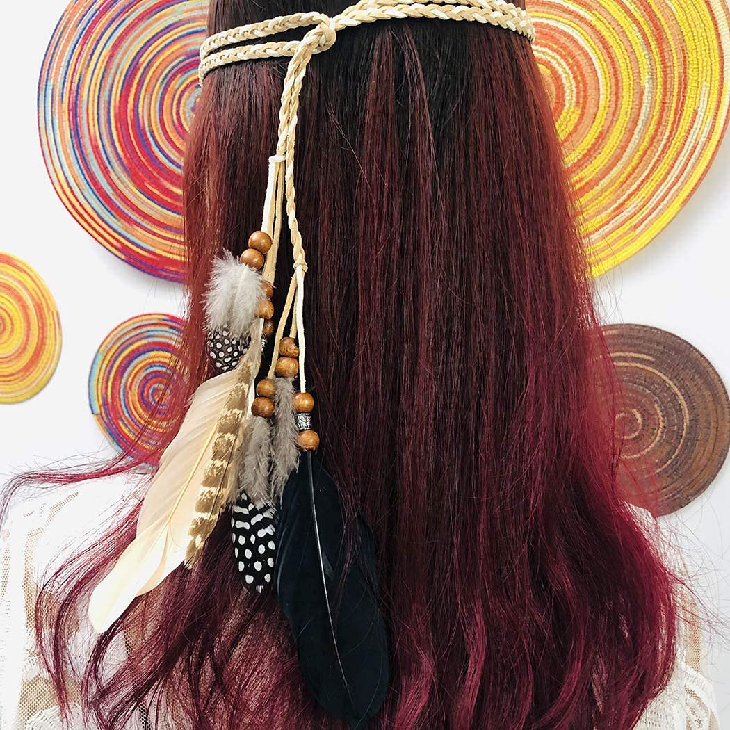 A&C Indiana Princess Peacock Feather Head Chain For Girl, Fashion Headband For Women.