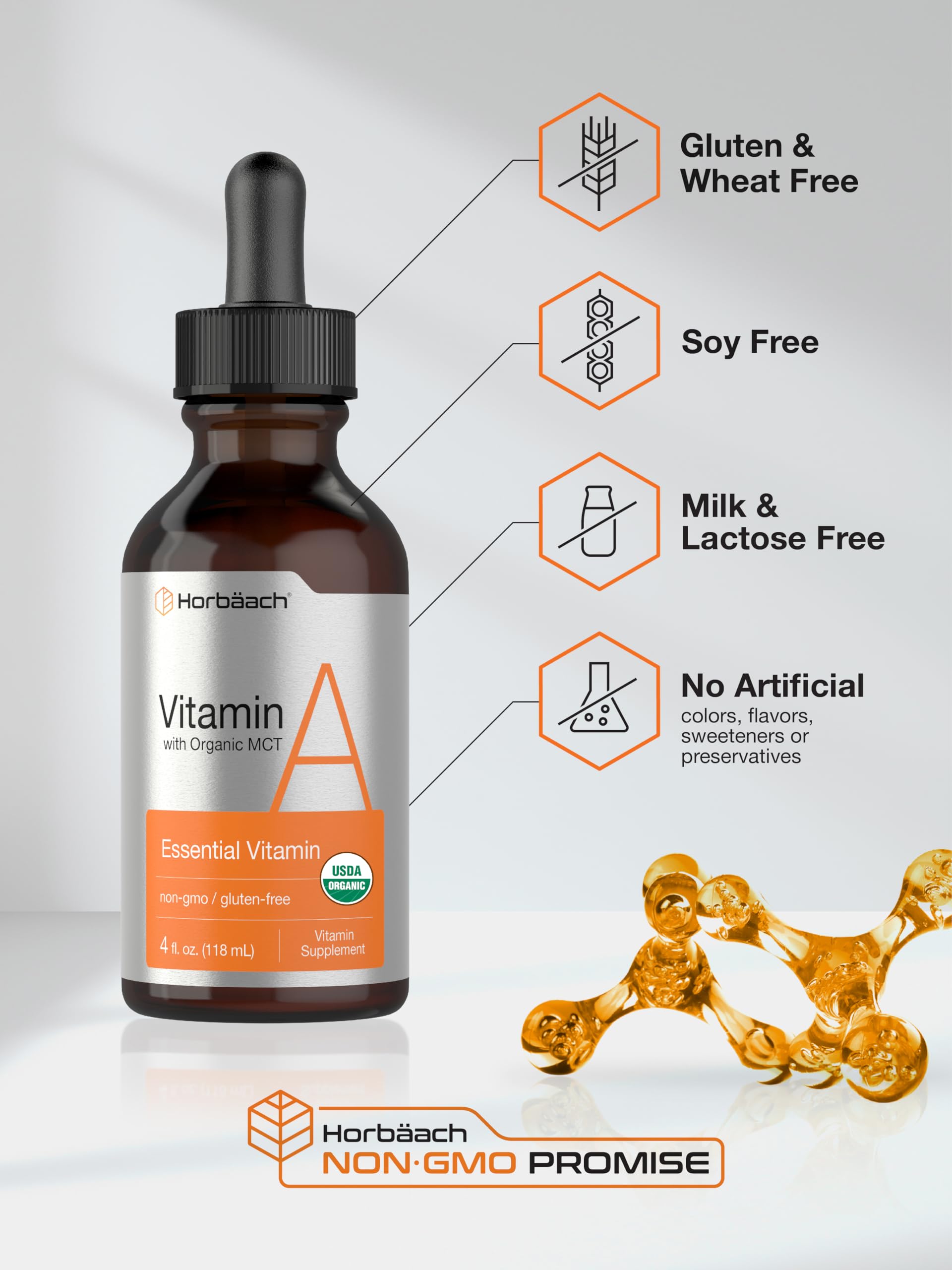 Horbäach Vitamin A Liquid | 4 fl oz | Supplement with Organic Fractionated Coconut Oil | Non-GMO, Gluten Free