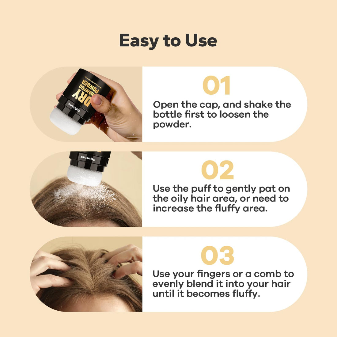 StyleShark Dry Shampoo Powder (0.29 oz), Volumizing Powder Dry Shampoo for Women & Men, Travel Size Hair Powder for Root Fuller Look, Refreshing Hair