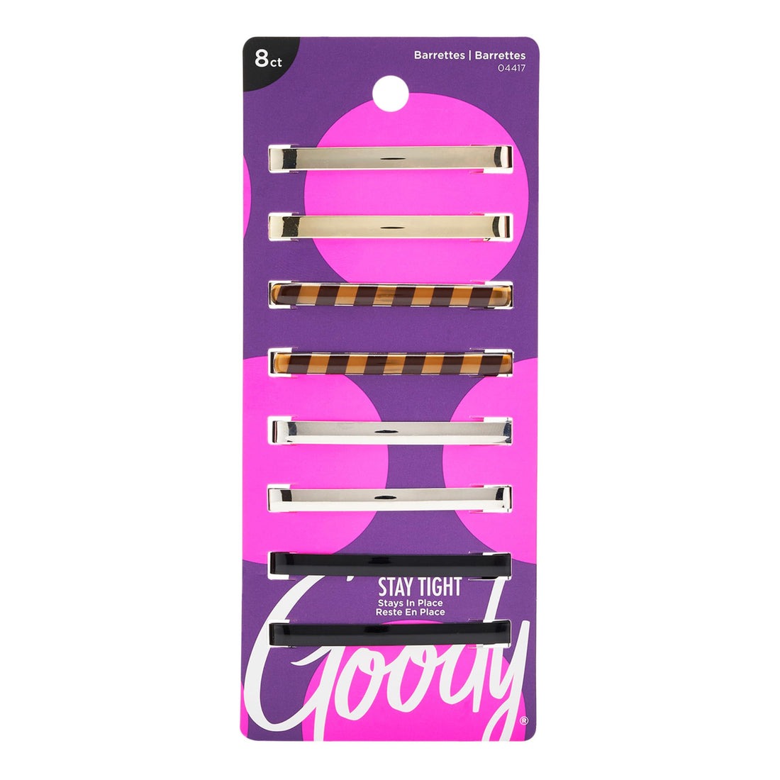 Goody Hair Barrettes, Patterned Assorted Colors, 8-Count (1941119)