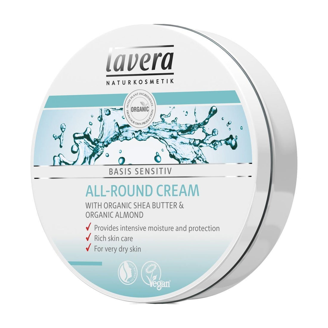 lavera Basis Sensitive All Purpose Cream - Body Cream with Organic Aloe Vera & Almond Oil - Intensive Care for Dry Skin - Moisturizing Face Cream - PETA Certified - Vegan - Made in Germany - 5.1 Fl Oz