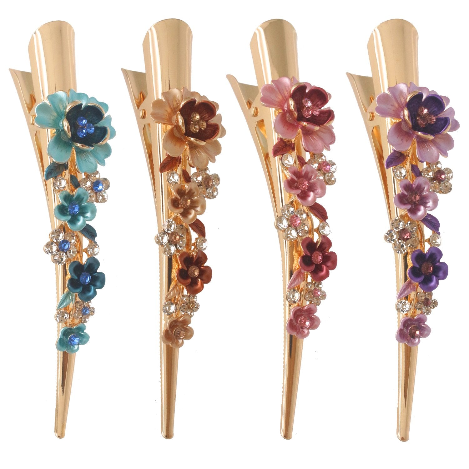 Fashion & Lifestyle Set of 4 Large Metal Alloy Alligator Sectioning Clips for Women and Girls - Pretty Strong Clamp Hair Pins Non-Slip Hair Grips Accessories for Thick Hair, Gold