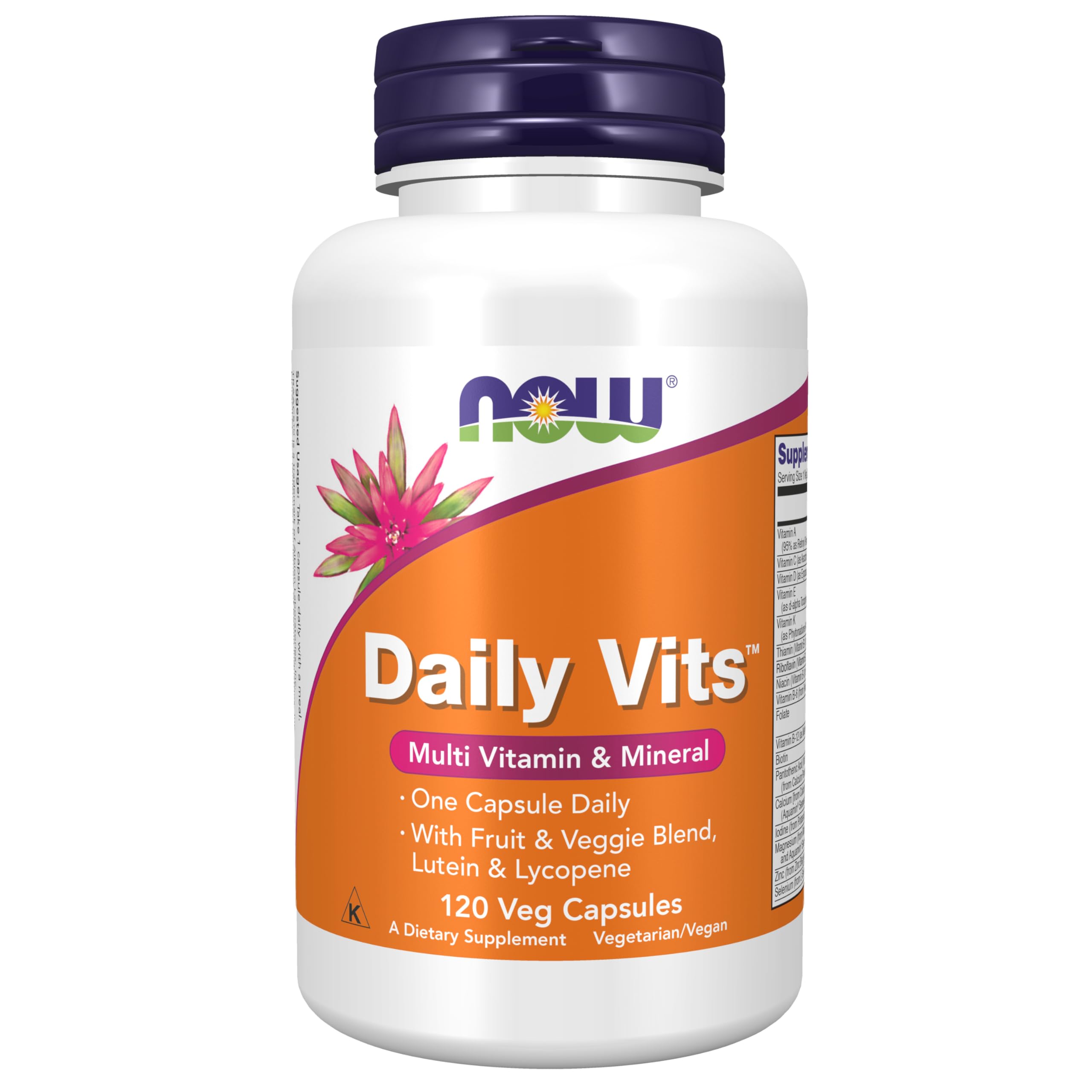 NOW Foods Supplements, Daily Vits™ with Fruit & Veggie Blend, Lutein and Lycopene, 120 Veg Capsules