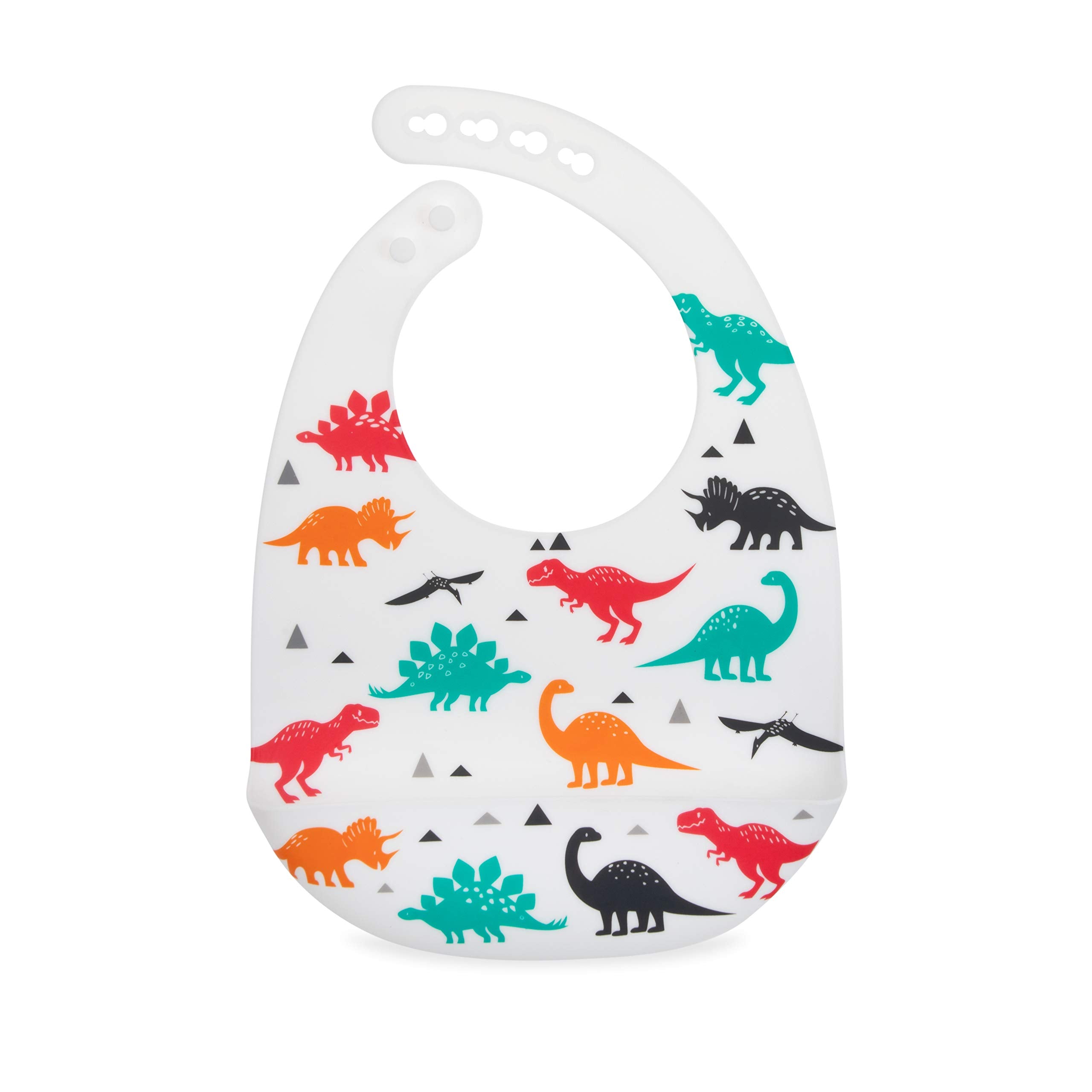Nuby 2 Pack Adjustable Easy Clean Soft Silicone Bibs with Scoop, Triangles & Dinosaurs