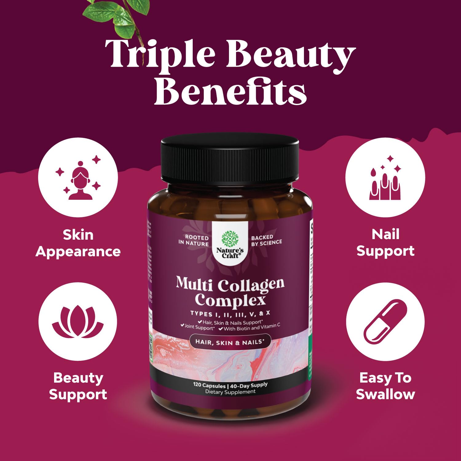 Advanced Multi Collagen Peptides Pills 120ct - Biotin and Collagen Supplement with BioPerine and Hair Skin Nails Vitamins for Women Men - Multi Pills for Women with Types 1 2 3 5 & X