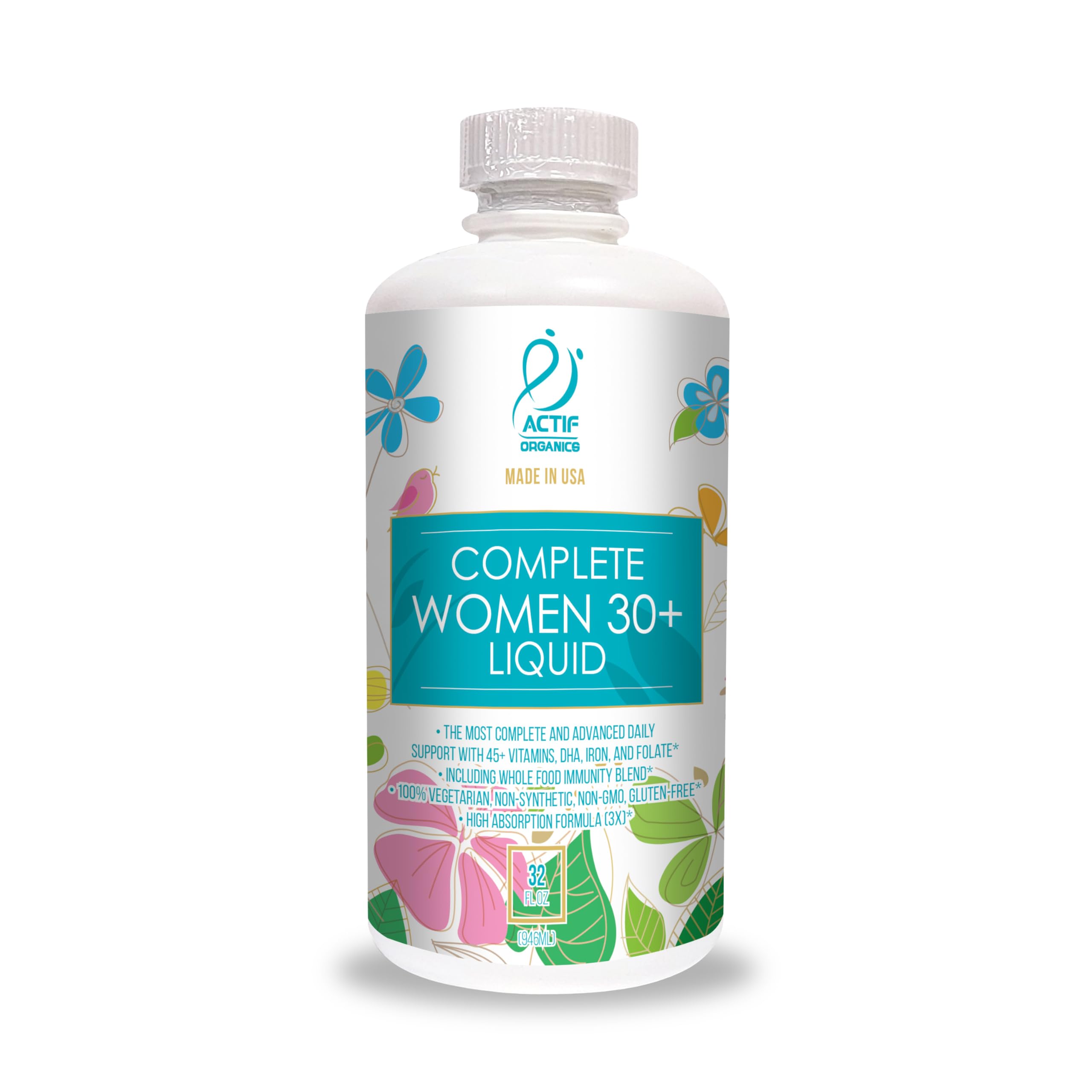 ACTIF Liquid Daily Multivitamin for Women Age 30+ with 40+ Advanced Factors – Non GMO, Made in USA, 32oz