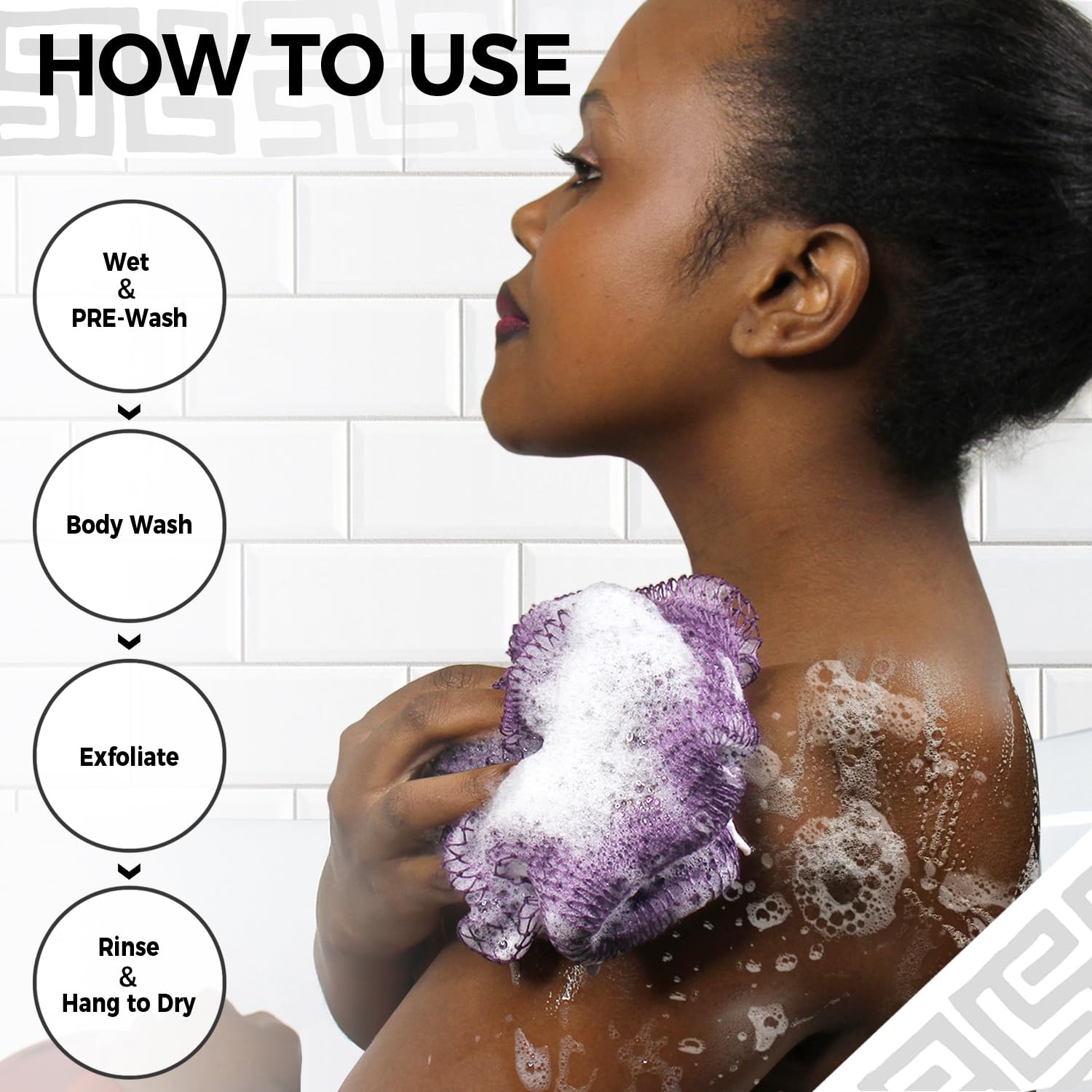 African Net Sponge Authentic - 2 Pieces Real African Exfoliating Loofah Sponge with Knots - African Net Wash Cloths for Body Scrubber Exfoliator Seawave & Lilac - Back Scrub for Shower Bath