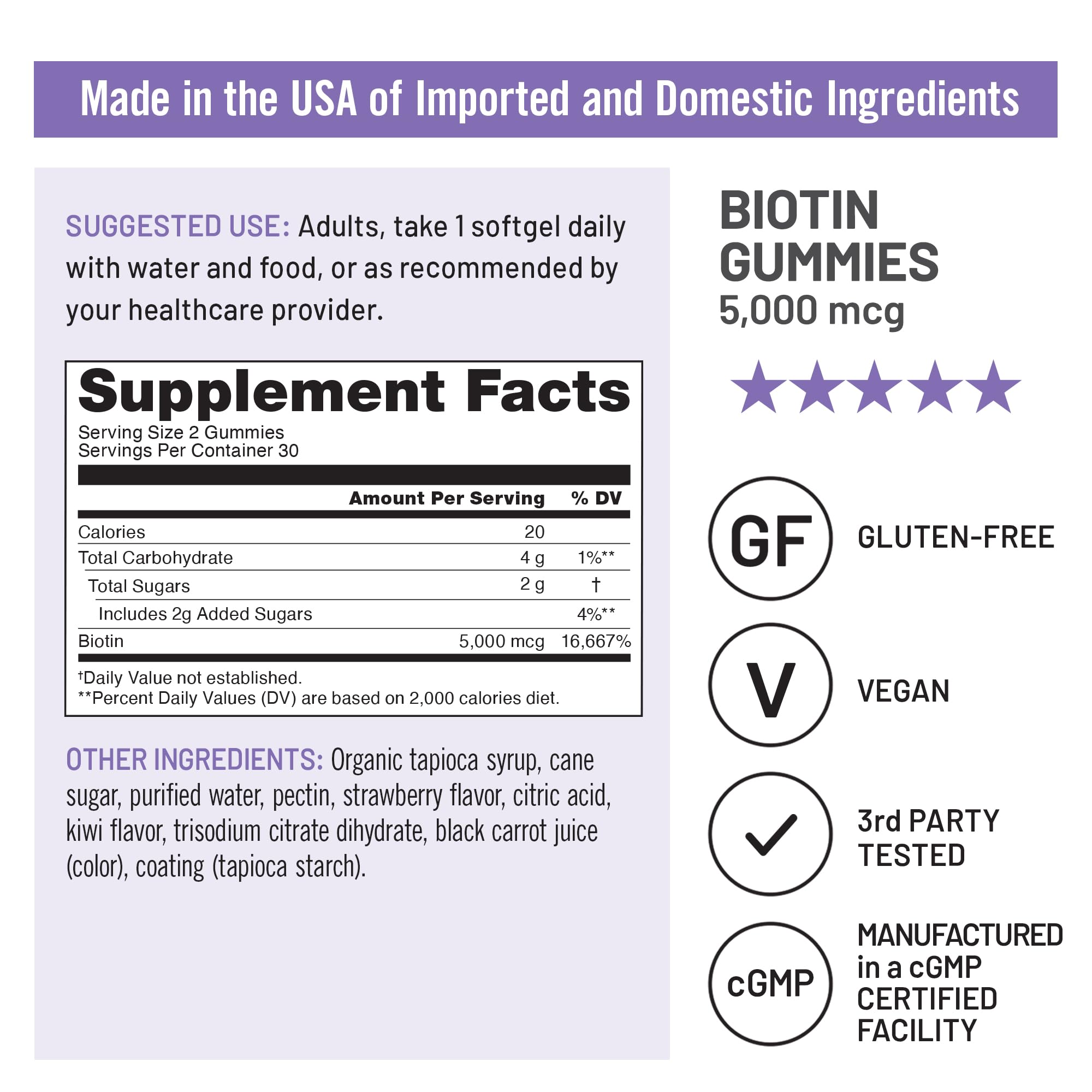 NatureWise Biotin Gummies - Supports Healthy Hair, Skin and Strong Nails - Vitamin B7 5000mcg - Natural Beauty - Strawberry-Kiwi Flavor - Vegan, Non-GMO, Gluten Free - 60 Count[30 Day Supply]