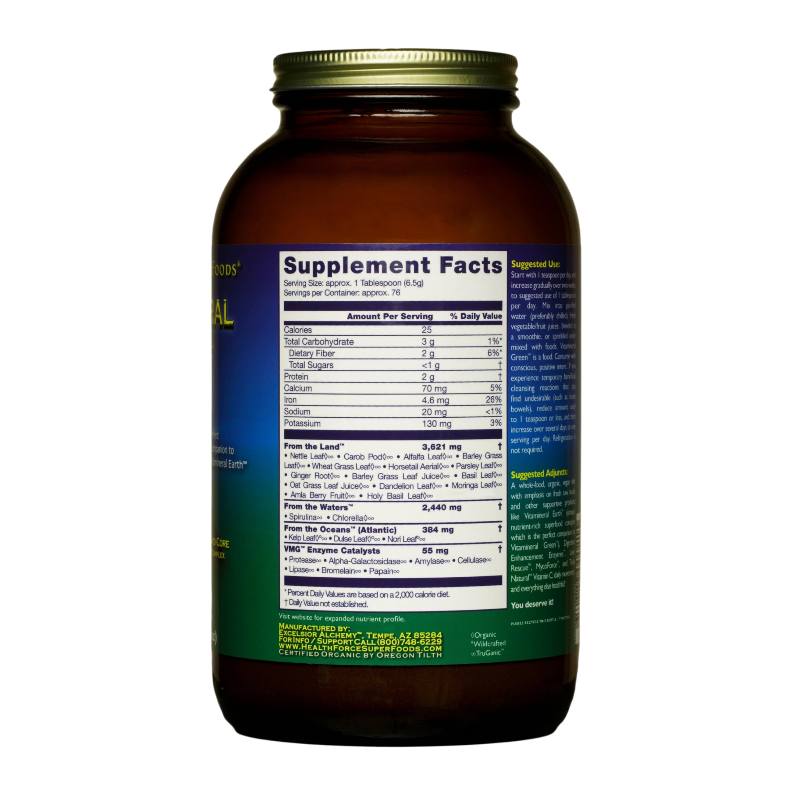 HealthForce SuperFoods Vitamineral Green - Mineral Supplement for Immune & Thyroid Support - Green Powder Supplement with Ingredients from The Land - Gluten-Free & Vegan - 500 Grams (Pack of 3)