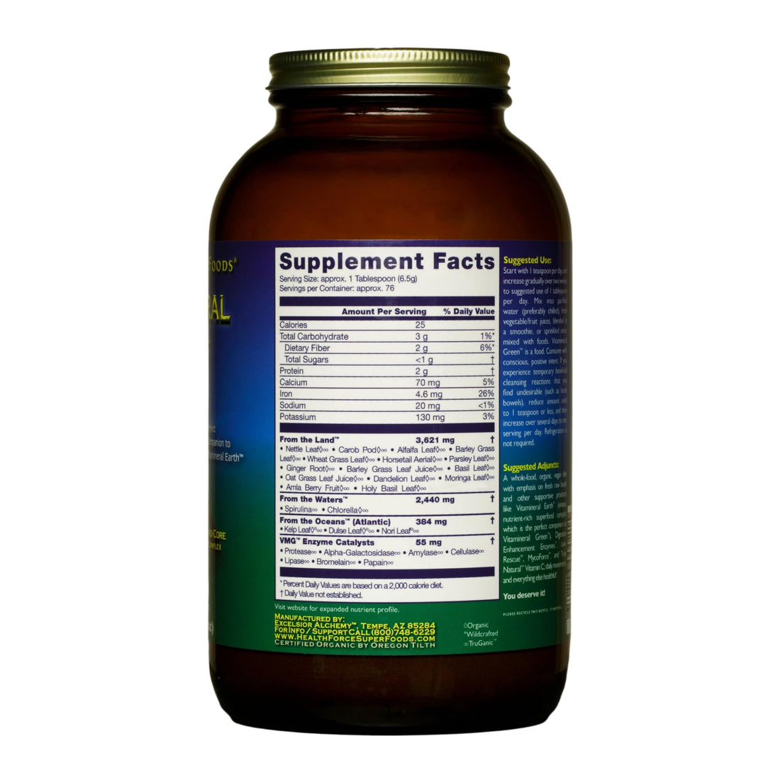 HealthForce SuperFoods Vitamineral Green - Mineral Supplement for Immune & Thyroid Support - Green Powder Supplement with Ingredients from The Land - Gluten-Free & Vegan - 500 Grams (Pack of 3)