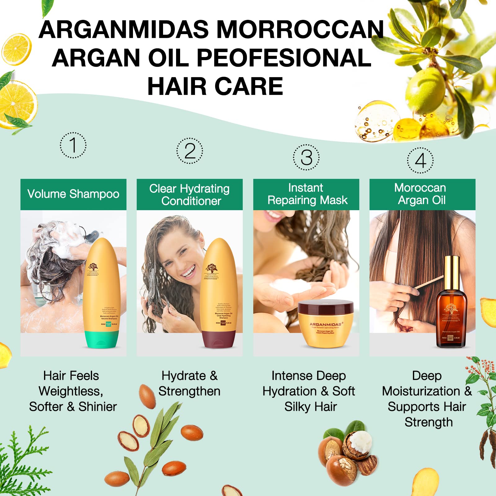 ARGANMIDAS Moroccan Argan Oil Vloume Shampoo, Hair Shampoo for Thinning Hair, Volumizing Shampoo for Men and Women Dry Damaged Hair Argan Oil Hair Volume Thickening Shampoo