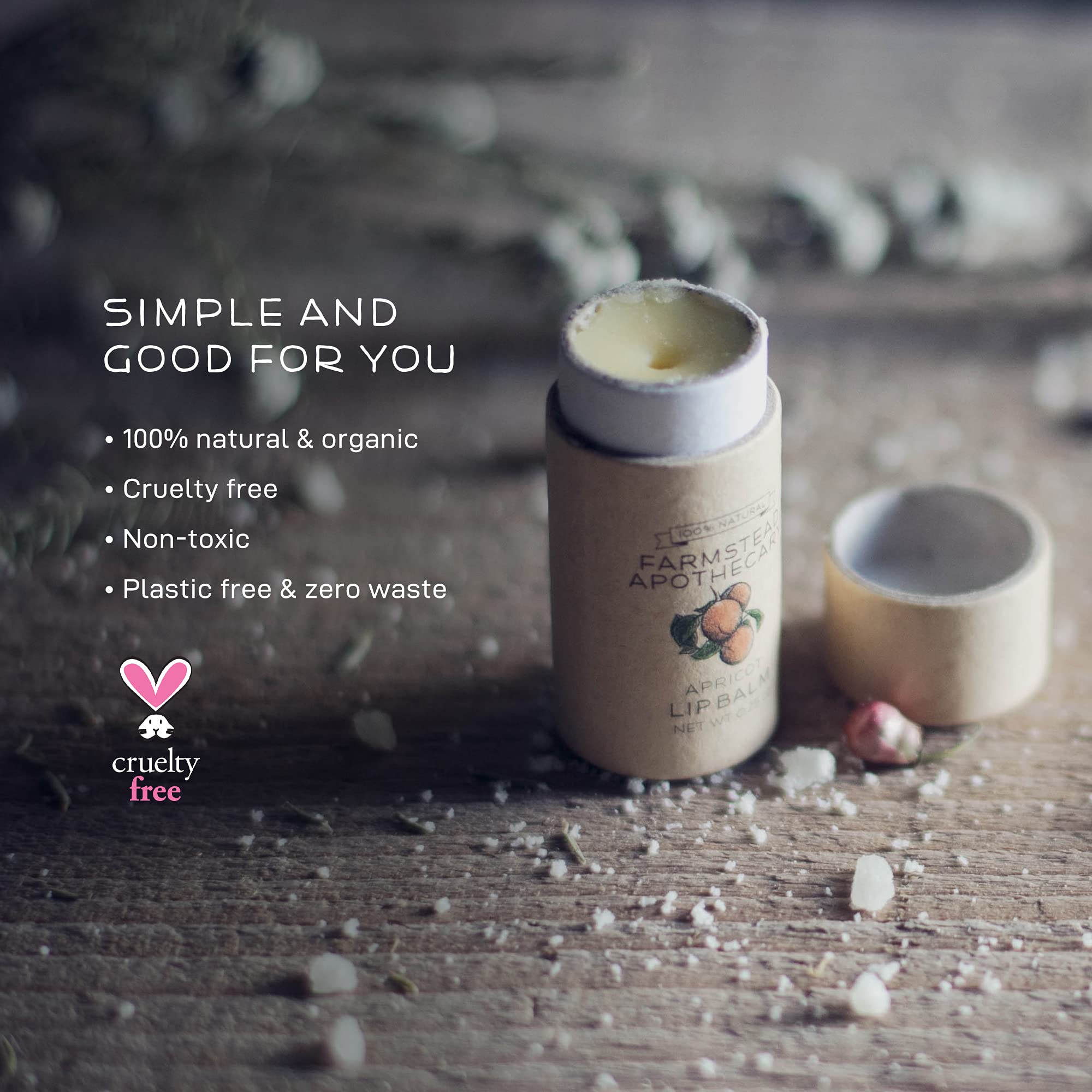 Farmstead Apothecary 100% Natural Lip Balm with Organic Beeswax, Organic Shea Butter & Organic Coconut Oil, Apricot 0.2oz (Pack of 2)