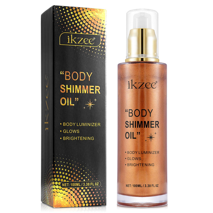 Body Shimmer Oil,Shimmering Body Oil,Bronze Face Brighten Glow Pearl Highlighter Illuminator Body Makeup Shine Glitter,Summer Body Glitter Moisturizing Glow Body Luminizer(3.4 Fl Oz)