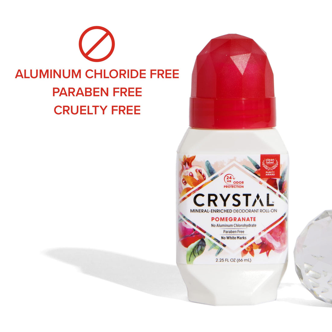 Crystal Mineral Deodorant Roll-On Body Deodorant With 24-Hour Odor Protection, Pomegranate, Non-Sticky Roll-On, Aluminium Chloride, 2.25 FL OZ - 3 pack