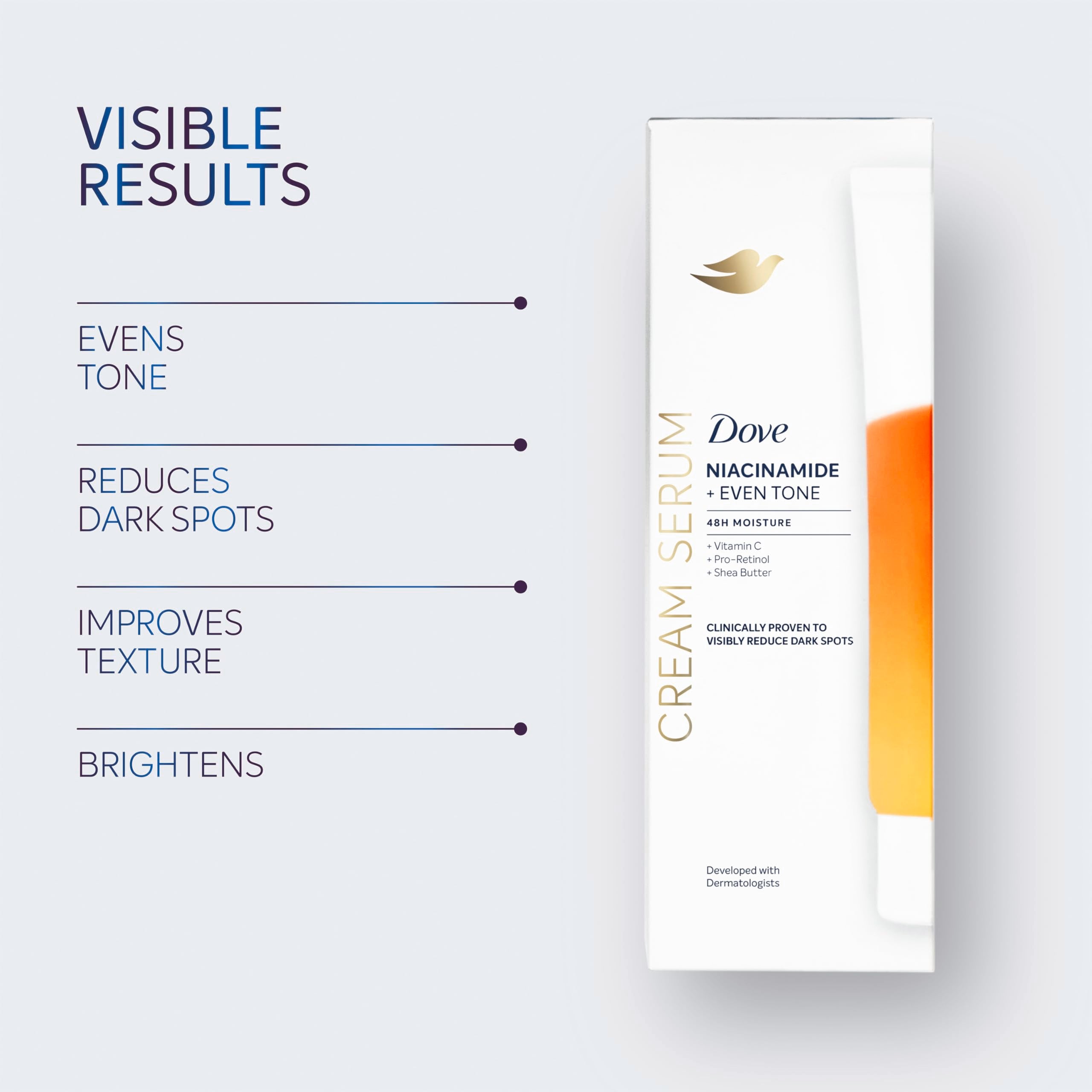 Dove Body Cream Serum Niacinamide + Even Tone for Dark Spots and Uneven Tone with Vitamin C, Pro-Retinol and Shea Butter Lotion, 8 oz