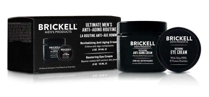 Brickell Men& Ultimate Anti-Aging Routine - Anti-Wrinkle Night Face Cream and Eye Cream to Reduce Puffiness, Wrinkles, Dark Circles, Under Eye Bags - Natural Organic