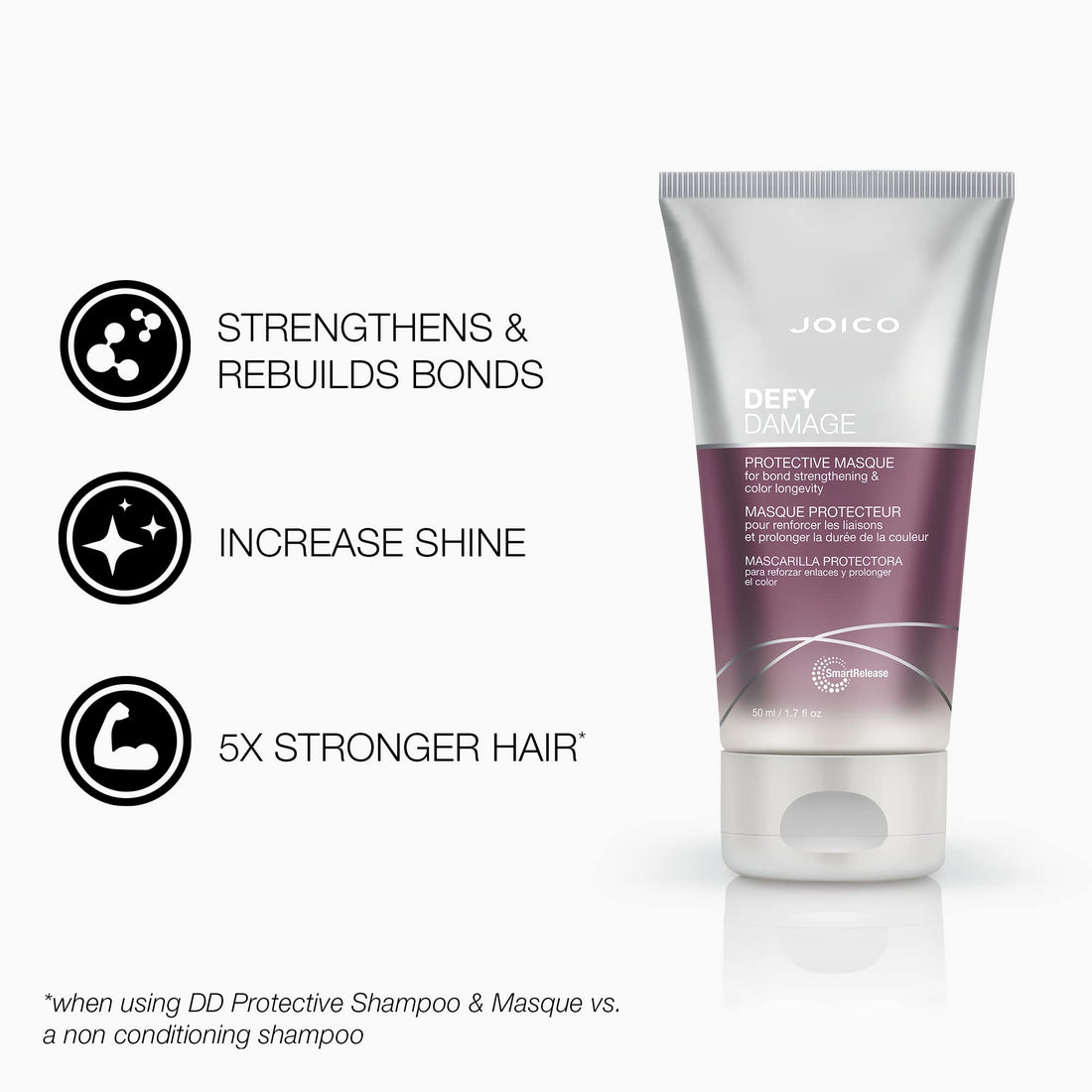 Joico Defy Damage Protective Masque | For Color-Treated Hair | Strengthen Bonds & Preserve Hair Color | With Moringa Seed Oil & Arginine | 1.7 Fl Oz