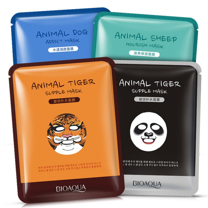 Moisturizing Face Mask Sheet Enriched with Natural Serum for Radiant and Nourished Skin. At Home Spa Facial with Fun Animal Characters: Panda, Tiger, Sheep, Dog (4 Sheets Variety Pack)
