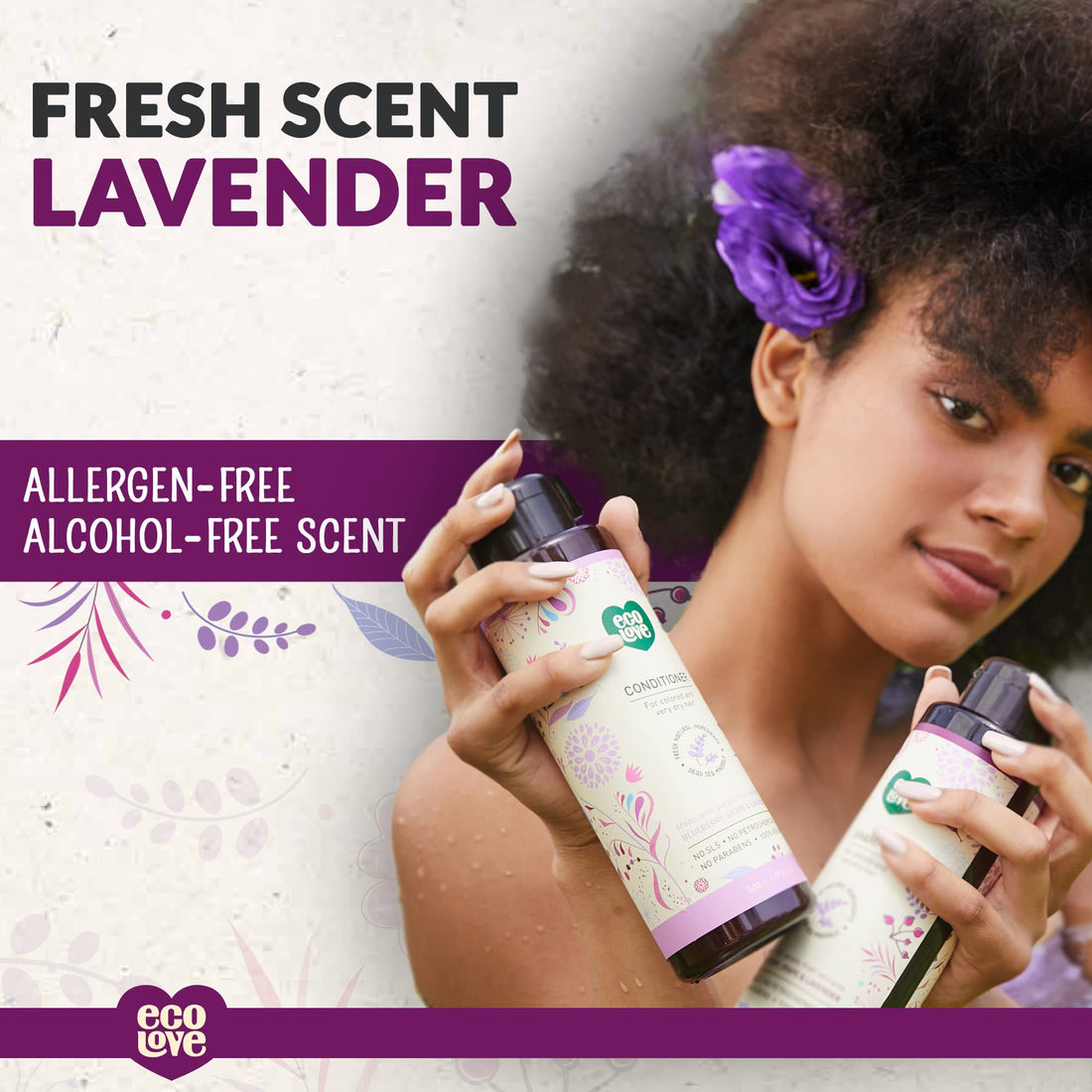 Purple : ecoLove Purple Collection Conditioner for colored and very dry hair - Blueberry, Grape & Lavender. 100% VEGAN (17.6 Oz)