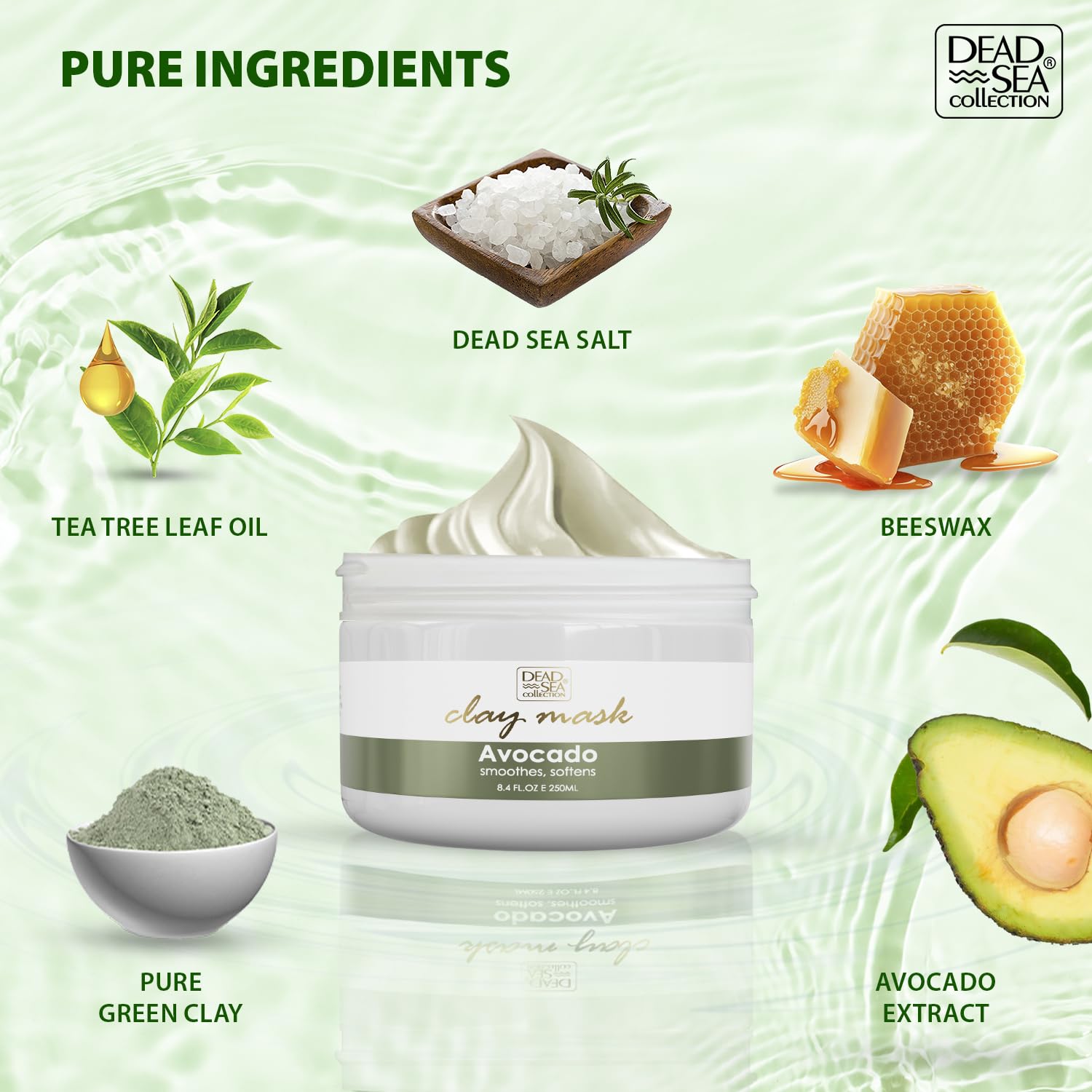 Dead Sea Collection Clay Mask with Avocado Extract for Face - Deep Cleansing Skin Care Spa Facial Mask with Dead Sea Minerals - Nourishing and Moisturizing Skin (8.4 fl.oz)