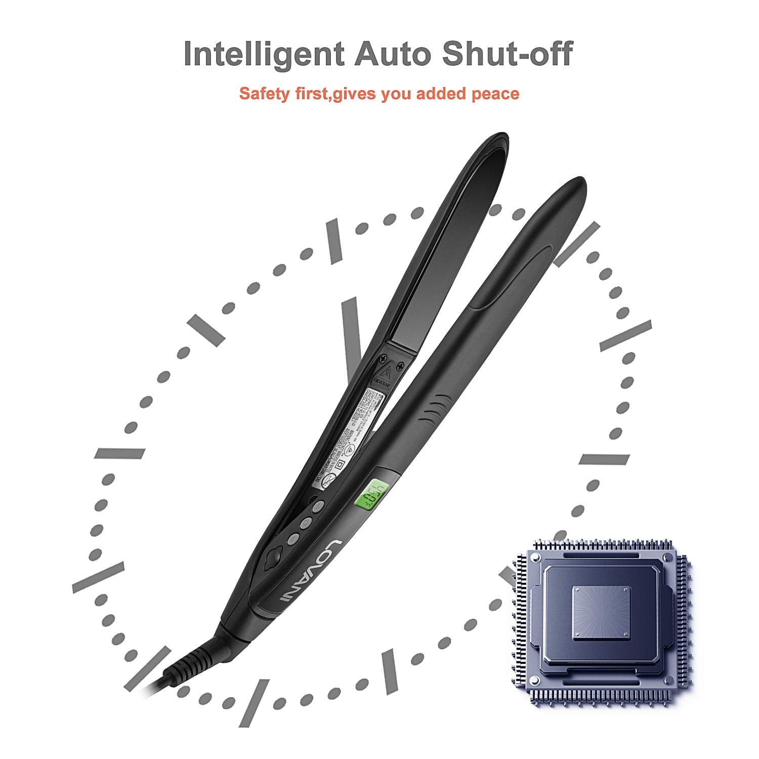 Titanium Flat Iron Dual Voltage Auto Shut Off Hair Straightener,Lovani 450F High Heat Temperature Control Digital Lcd Salon Hair Flat Iron With Heat Resistant Travel Bag,Glove And 2 Free Clips