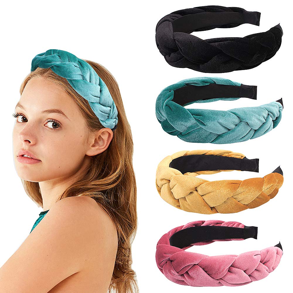 Braided Headbands Women Hair Head - Bands Velvet Padded Head Band for Women’s Hair Turban Wide Thick Twist Hairbands For Girls Washing Face Makeup Workout Yoga Running