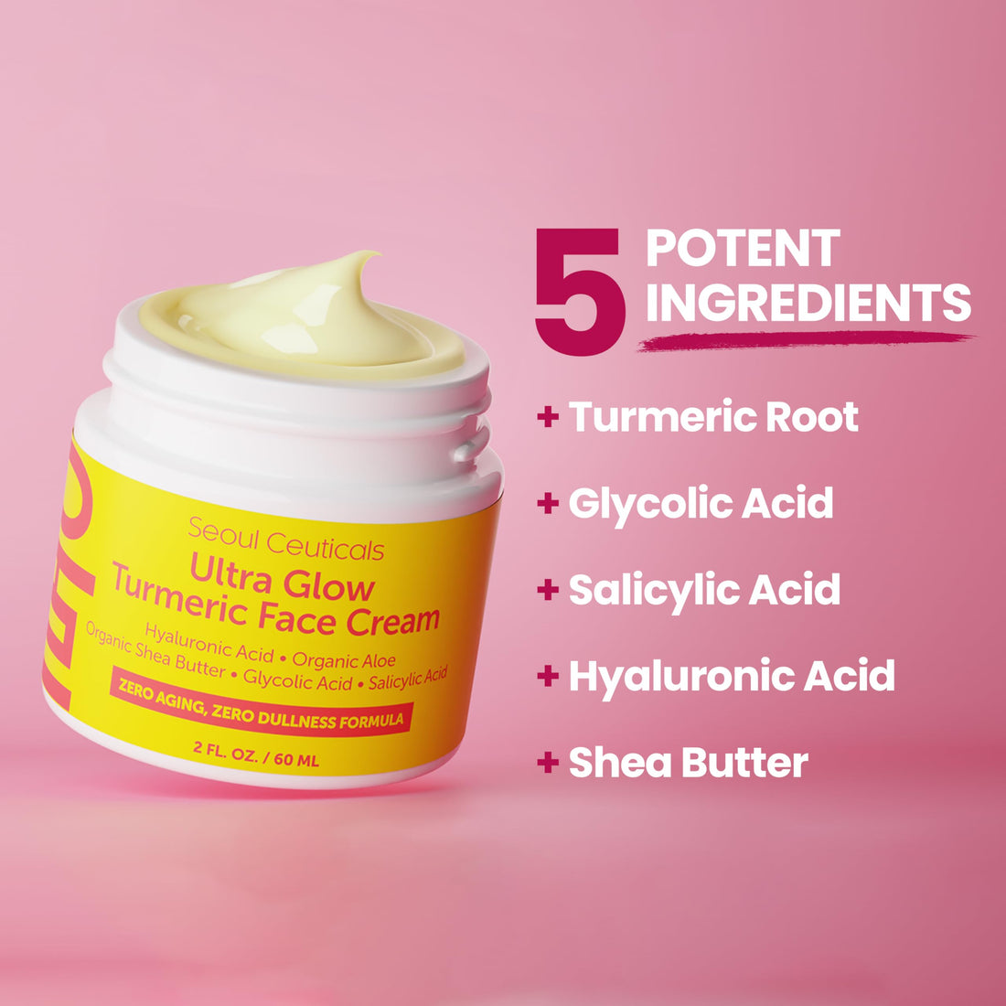 SeoulCeuticals Korean Skin Care Turmeric Cream – Face Moisturizer for Dull Dry Skin - Korean Skincare K Beauty for Glass Skin 2oz