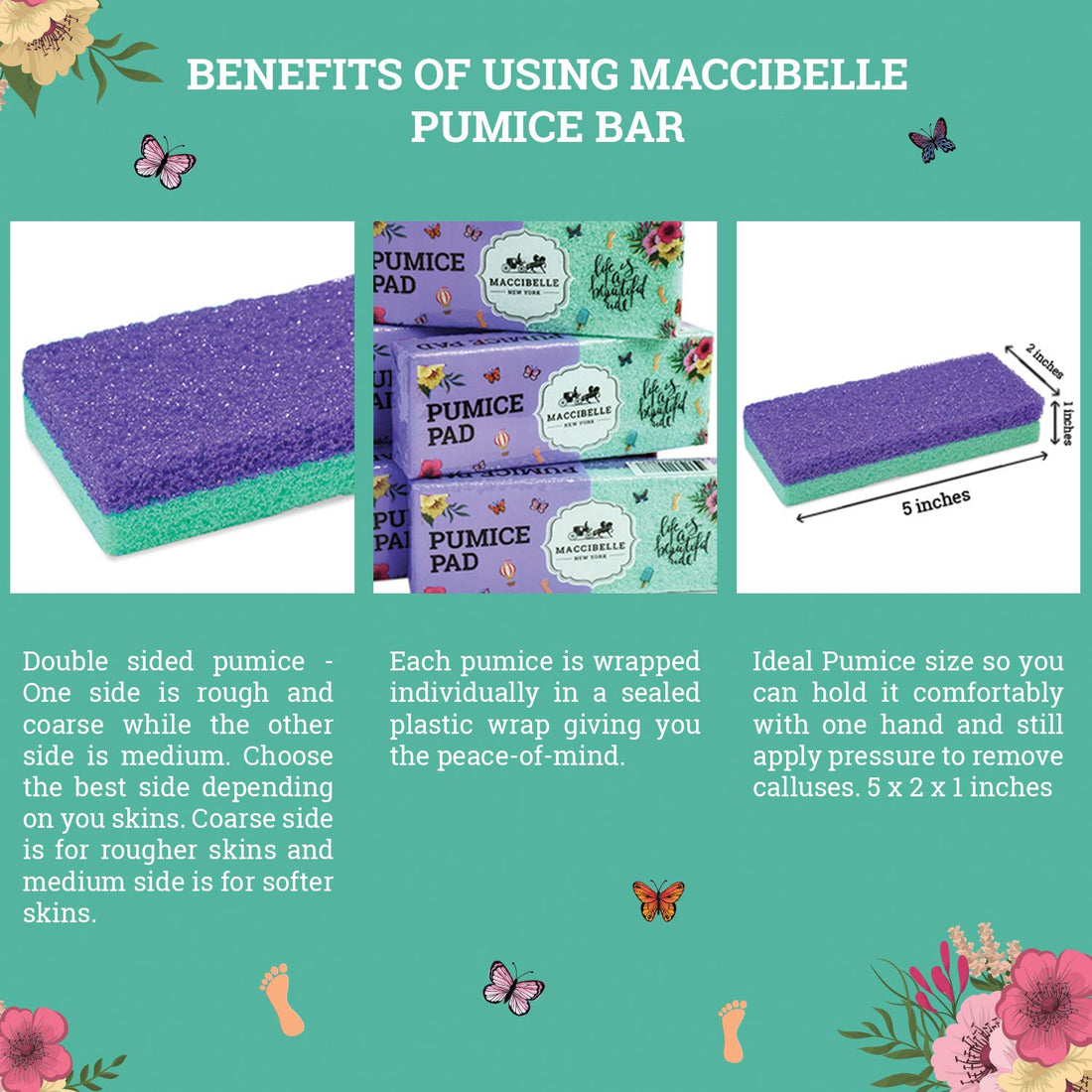 Maccibelle Salon Foot Pumice and Scrubber for Feet and Heels Callus and Dead Skins, Safely and Easily eliminate Callus and Rough Heels (Pack of 4)
