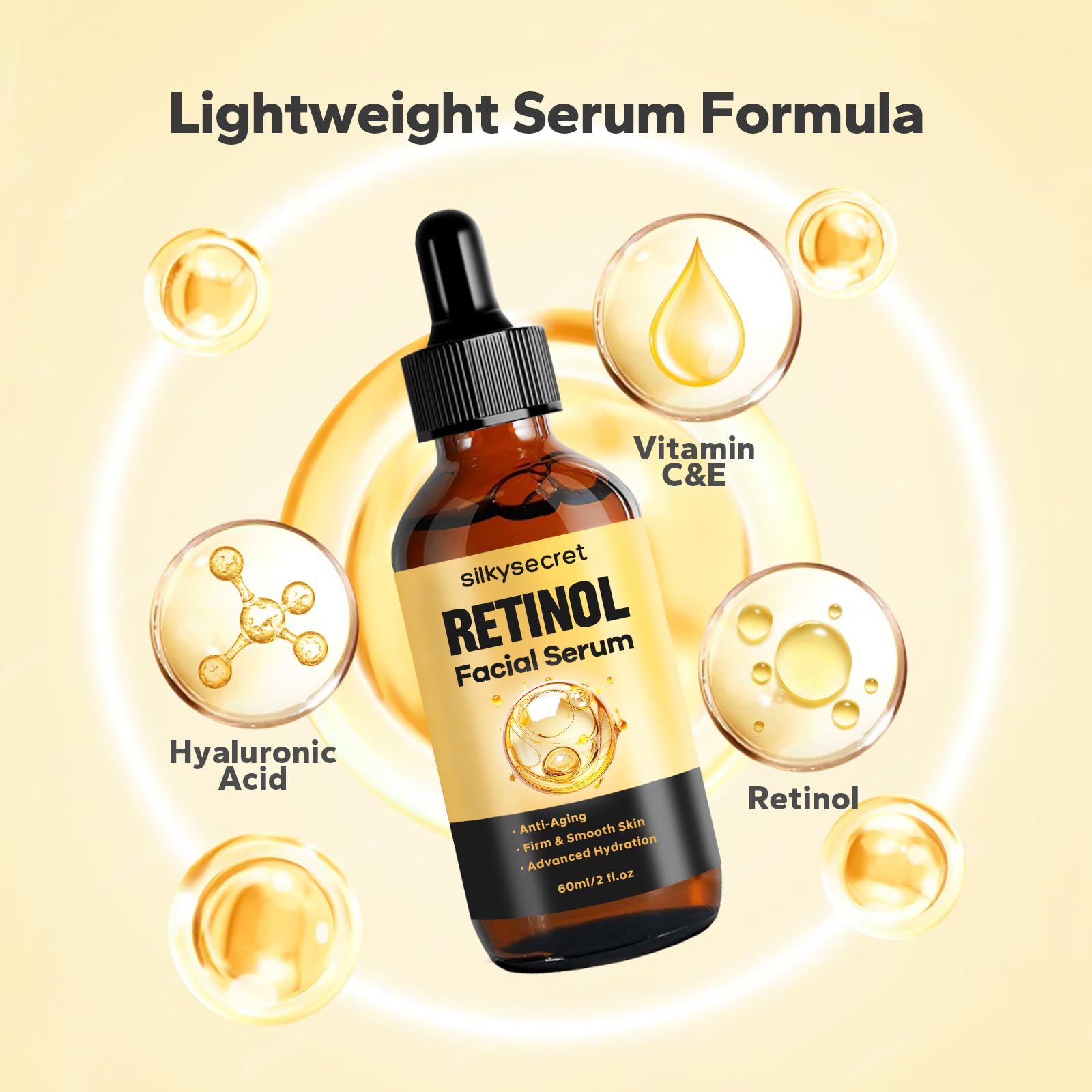 SilkySecret Retinol Serum for Face (2 Fl OZ), 2% Retinol + Vitamins C&E, Aging Facial Serum for Men & Women, Smooths Fine Lines, Resurfacing Potent Anti-Aging, Skincare Essential