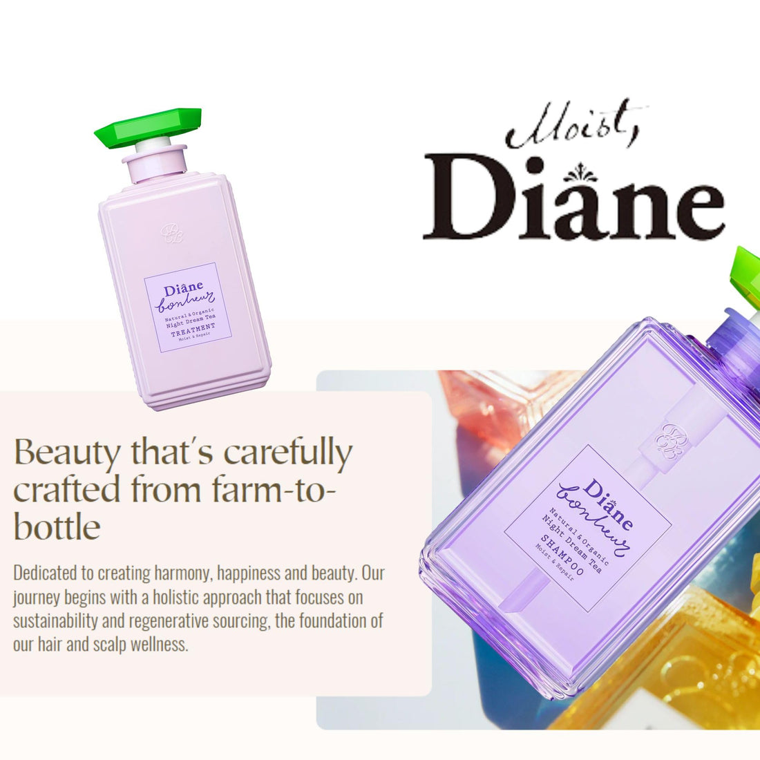 Moist Diane Natural & Hydrating Hair Conditioner with Pump for Women & Men, 100% Organic Treatment for Dry Damaged Hair, Japanese Conditioner with Keratin Protein, Bonheur Lavender 13.5 Fl oz/400mL