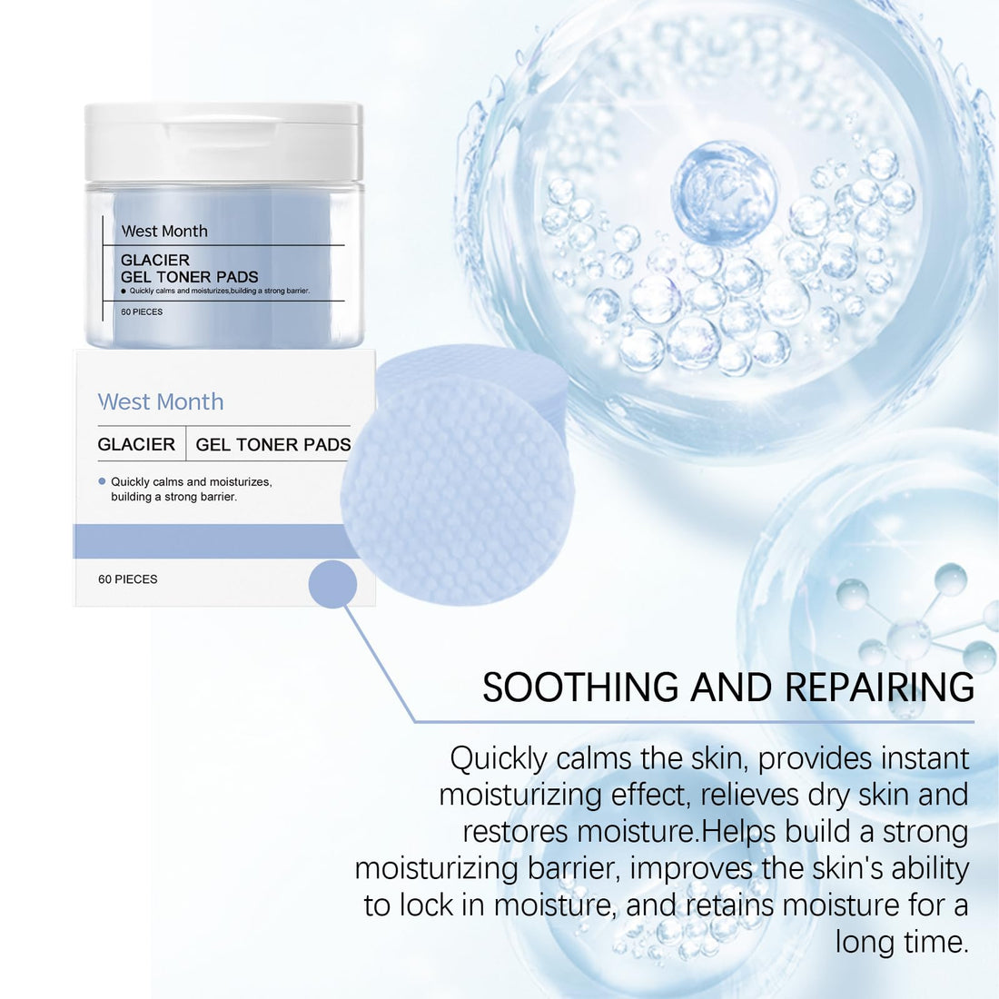 Hoegoa Collagen Gel Toner Pads, Moisturizing Panthenol Toner Pads with Hyaluronic Acid, Soothing Korean Face Cleansing Wipes for Sensitive Skin, 60Pads (Glacier Gel Toner Pads, 1 PC)